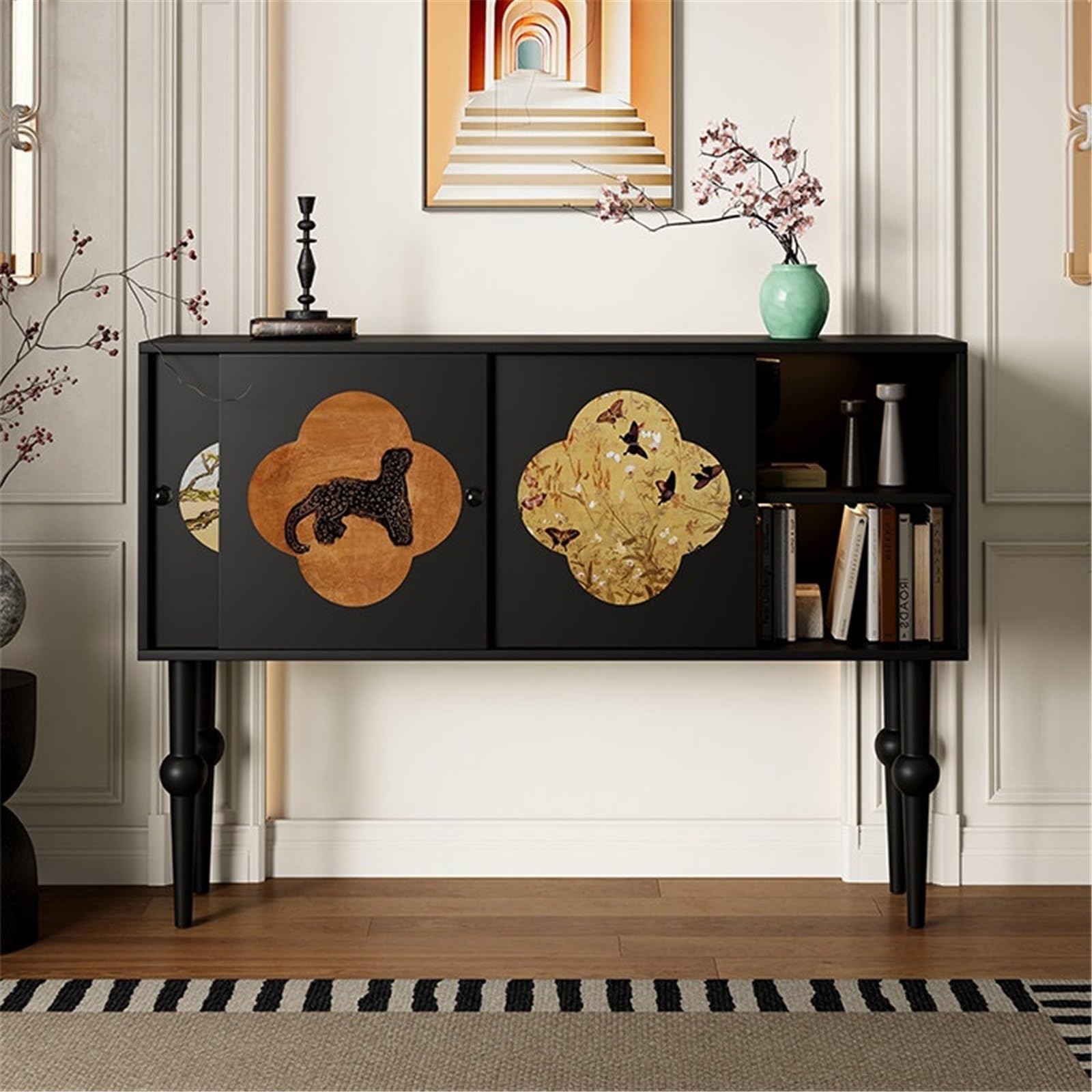 Kompaktowy stół ekspozycyjny Smalle Haltafel in Retrostijl Met Drie Kastdeuren Geschikt Als Wanddecoratie in de Hal 120 cm