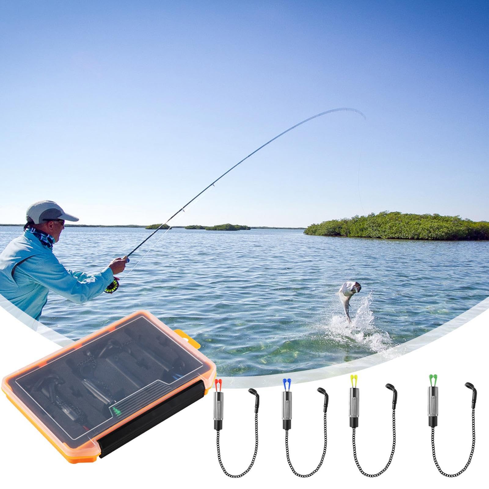 Fishing Pole Alarm | 8.66x5.71x1.1 inches No Light 4pcs Compact Fishing Stringer with Storage Box Multi-Functional Tensioner Alerts for Pond