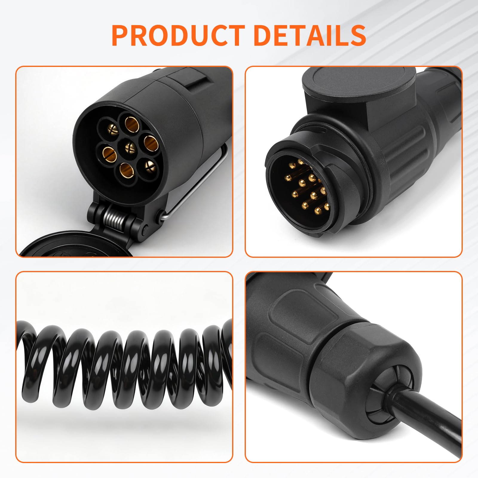 12V 24V - 1.2 M Cavo Prolunga Spirale Rimorchio 13 a 7 Poli con Spina 13 Poli e Presa 7 Poli per Caravan Camion RV