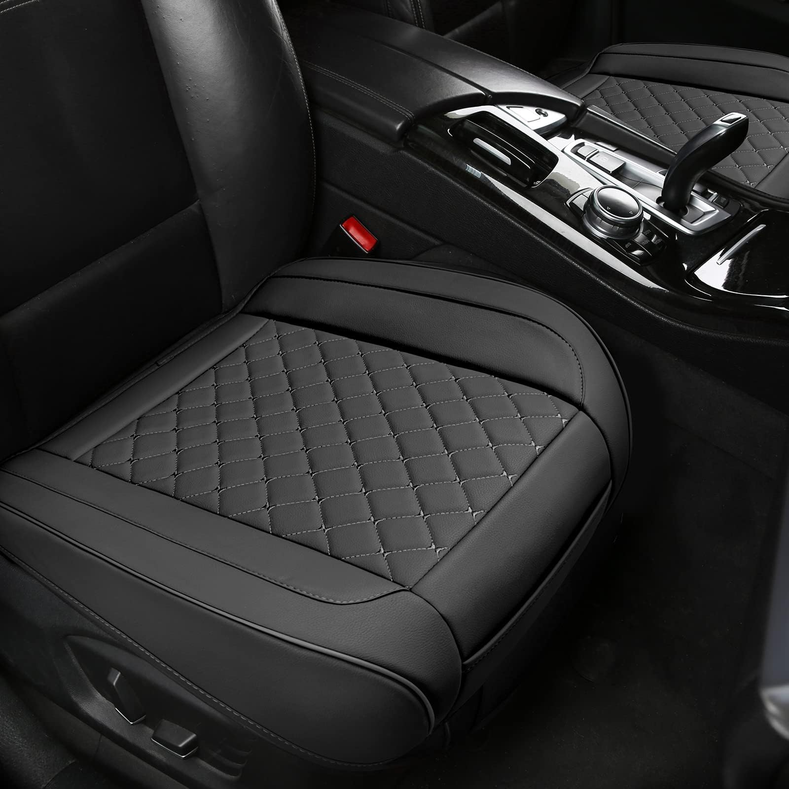 SanQing 2PCS Car Seat Cover PU Leather Bottom Seat Covers Protector Automotive Front Seat Cushion Universal Fit for 95% Vehicles (Black)