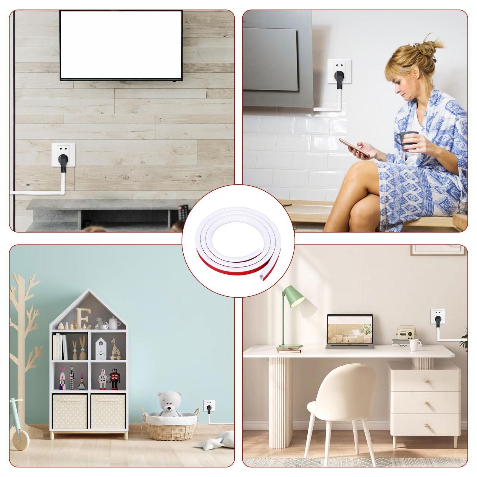 Canalina per cavi 3M, autoadesiva, colore bianco, flessibile, per nascondere i cavi, angolo rotondo, canale da parete per casa, ufficio e magazzino