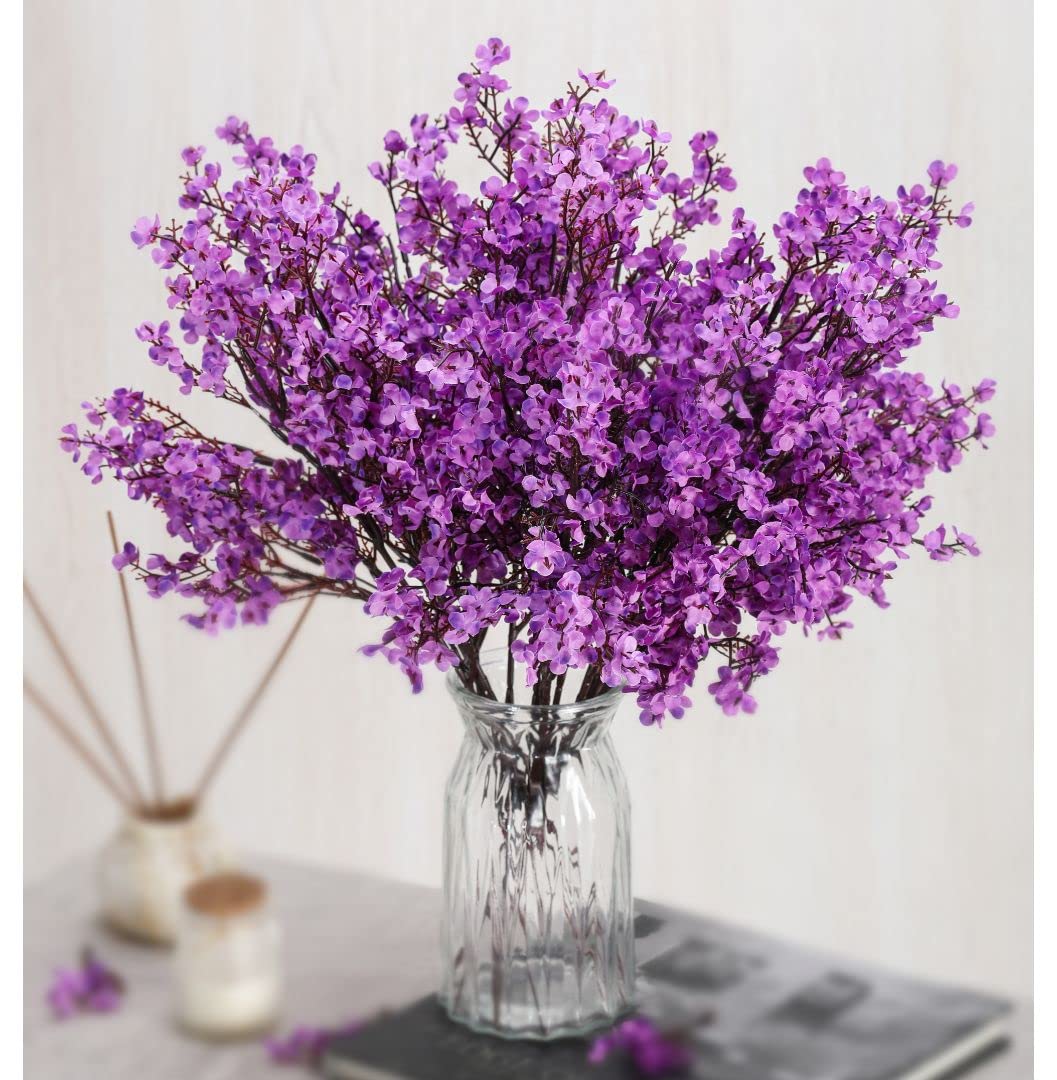 1 Bunch Artificial Babys Breath Gypsophila Flowers Bunch | Fabric Bouquet for Home Decor, Bouquets, Bedroom, Living Room & Festive Decor (Without vase, Purple)
