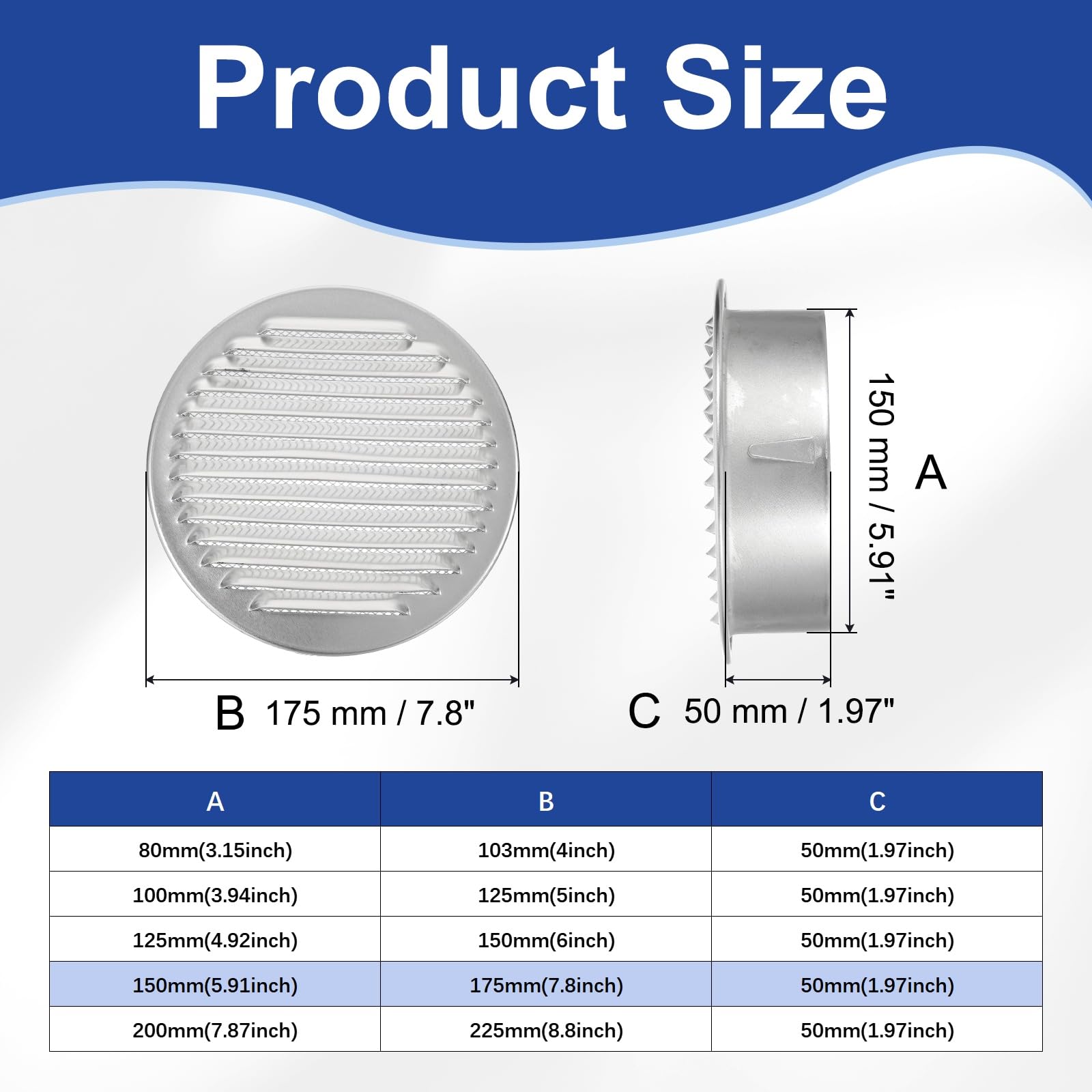 PATIKIL 6 Inch Aluminum Universal Louvered Vent Cover 2 Pcs Round Louver Grille Ducting Air Vent Cover Wire Screen Mesh Soffit Wall Outlet for Ceiling Floor HVAC Ventilation - Image 2