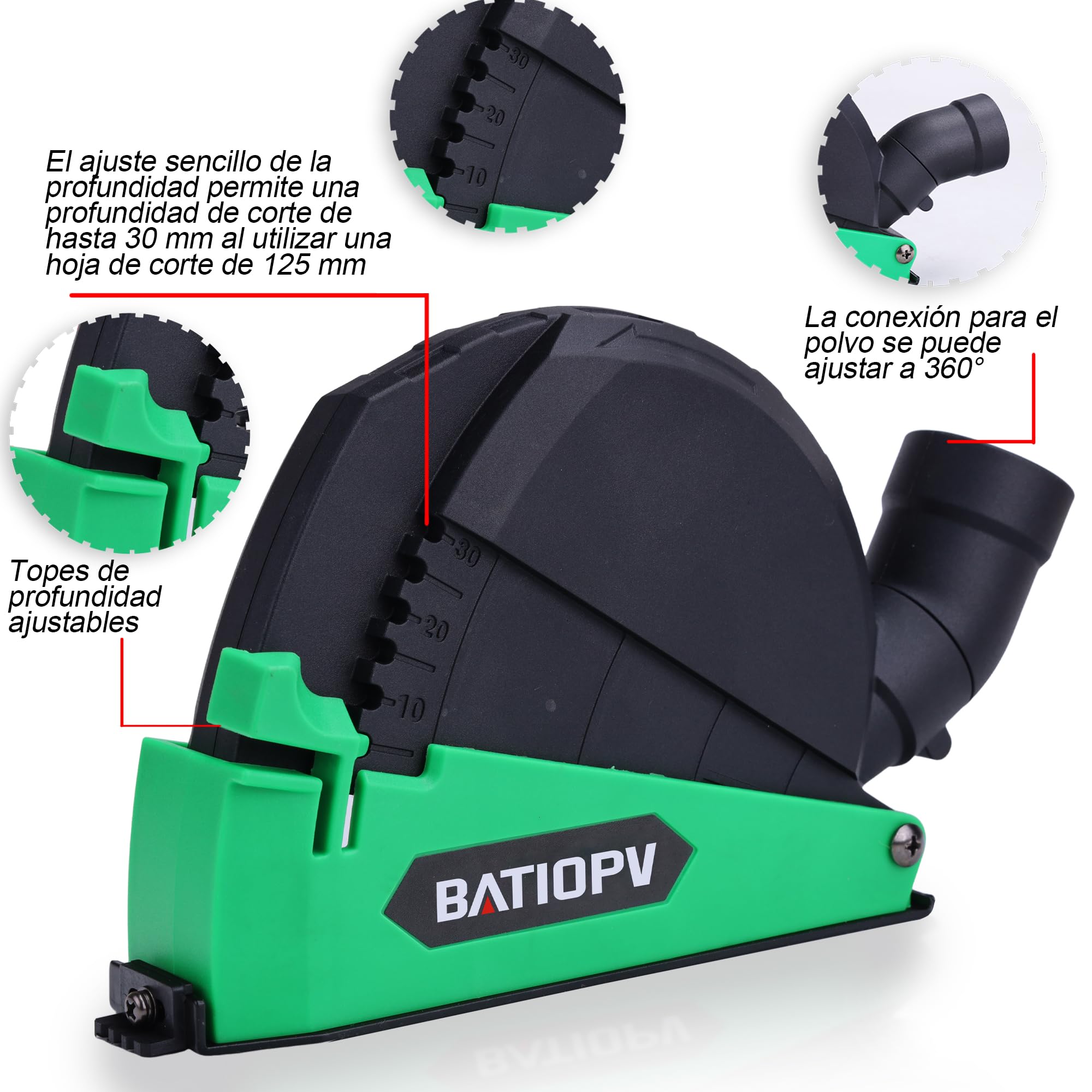 Accesorio de Guía de Corte con Aspiración, Compatible con Amoladoras y Discos de 115/125 mm, Diseño con Caperuza de Cierre Rápido Ø 125 mm