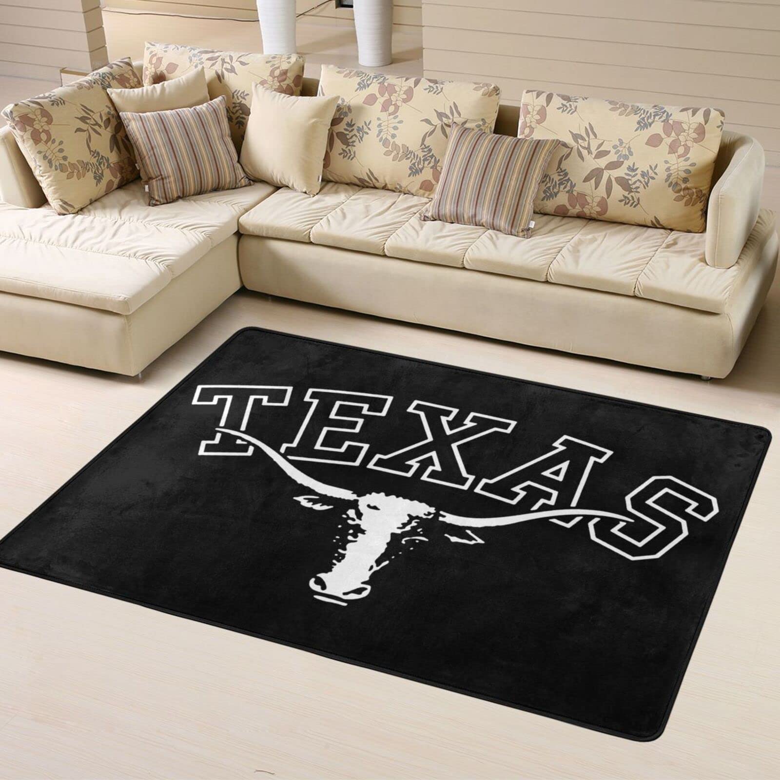Texas Longhorn Lone Star State Texas Strong Area Rugs for Living Room Bedroom Carpet - Non-Slip Soft Floor Mat, Washable Low Pile Rug for Kitchen,