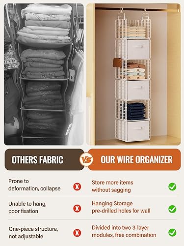 Miniatura 4 de Organizador colgante de armario con cajones, organizadores de armario de metal de 6 niveles y almacenamiento con 4 ganchos para colgar, 4 ganchos en