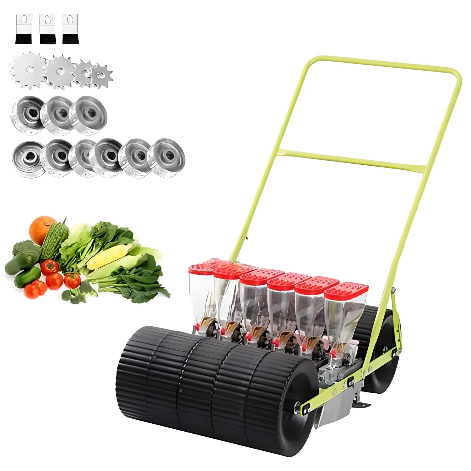 Seminatrice da giardino con spinta manuale, strumento regolabile per la spaziatura delle piante, controllo di precisione della profondità 0-4 cm per piantare mais, soia, arachidi, grano e fagioli