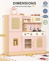 Vista 6 de Babytronic Wooden Kitchen Playset for Kids - Pink Pretend Play Kitchen with Lights & Sounds, Retro Style Toy Kitchen for Toddlers Ages 3+, Wooden