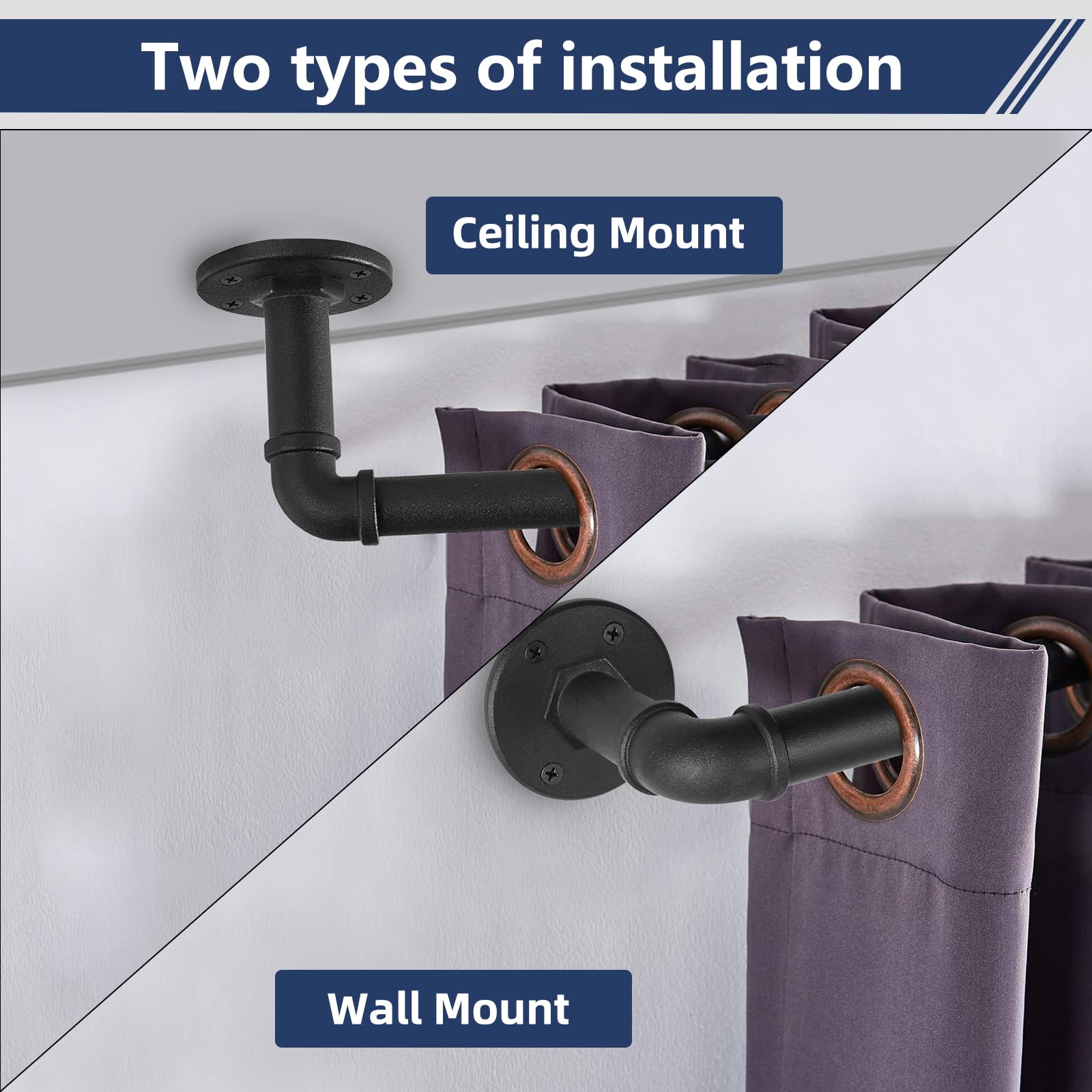 Bastone per Tende Industriale Nero, Bastone Tenda Estensibile, Bastoni Tende Installazione a Parete e Soffitto. (nero, （88-188cm）x 2PACK)