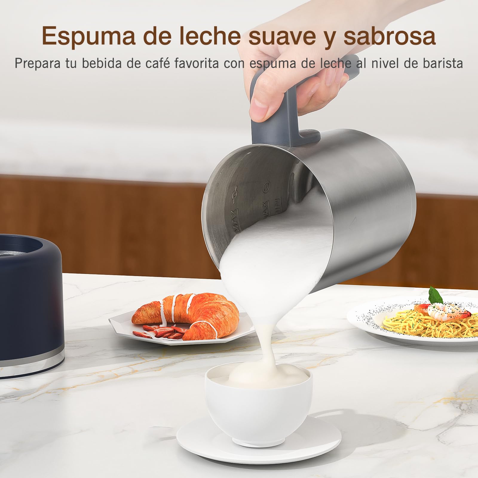 SIMPLETASTE Espumador de Leche Eléctrico 4 en 1, Jarra Desmontable, 500 ml Espumador Automático de Alta Capacidad para Leche Caliente y Fría, Café, Latte, Macchiato, Capuchino y Chocolate Caliente