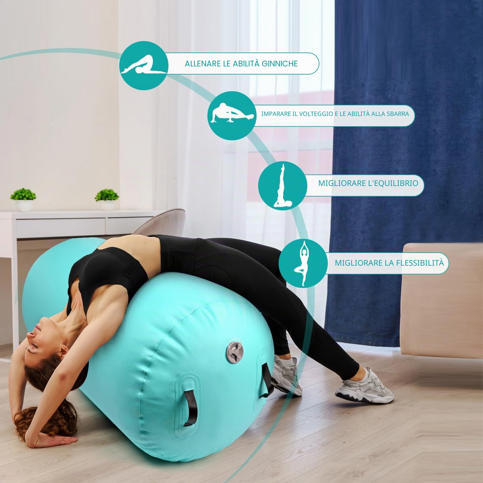 Diealles Shine Air Roll, 100x60cm Rullo ad Aria Gonfiabile Rotondo, Rotolo Gonfiabile con Pompa Elettrica e Borsa per il Trasporto, Air Barrel Gymnastics Roller per Allenamento Fitness Yoga