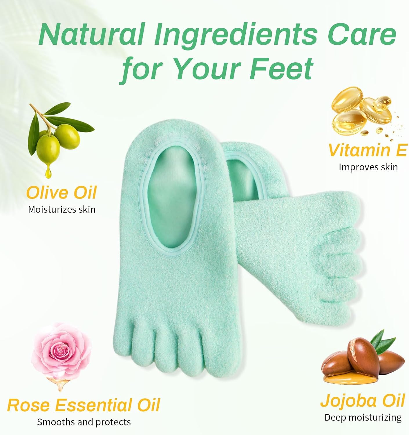 1 Pairs 5-Toe Gel Moisturizing Socks, Suitable for Dry Heels, Vitamin E and Jojoba Oil Essence Moisturizing Foot Care Products, Women & Men