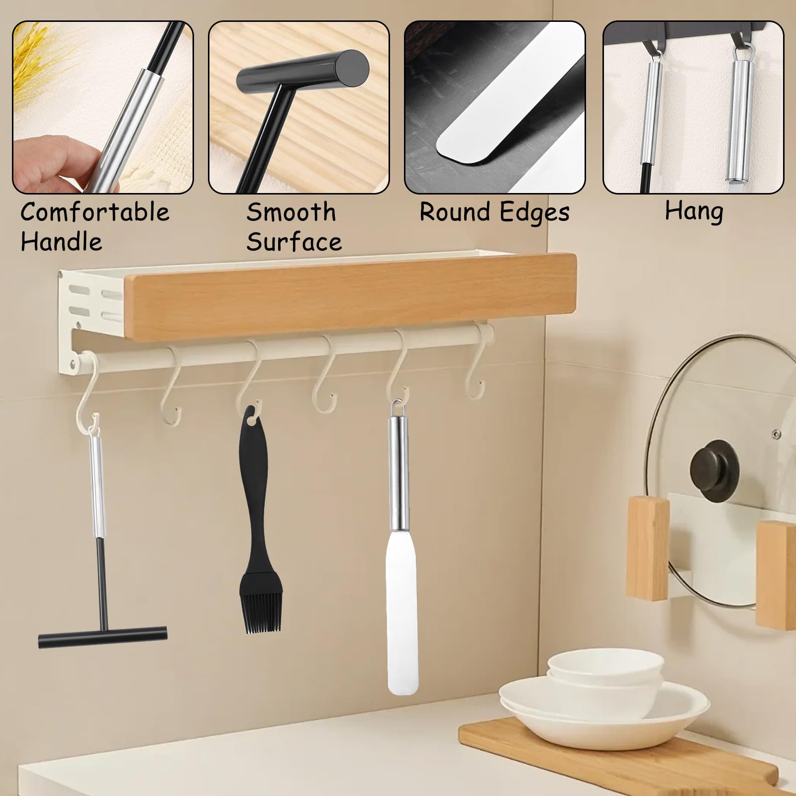 Pannenkoeken-accessoires voor pannenkoeken, multifunctioneel, 4 stuks, pannenkoeken, spatel voor pannenkoeken van hout, pannenkoekendispenser in T-vorm, voor pannenkoeken, galetten en pannenkoeken