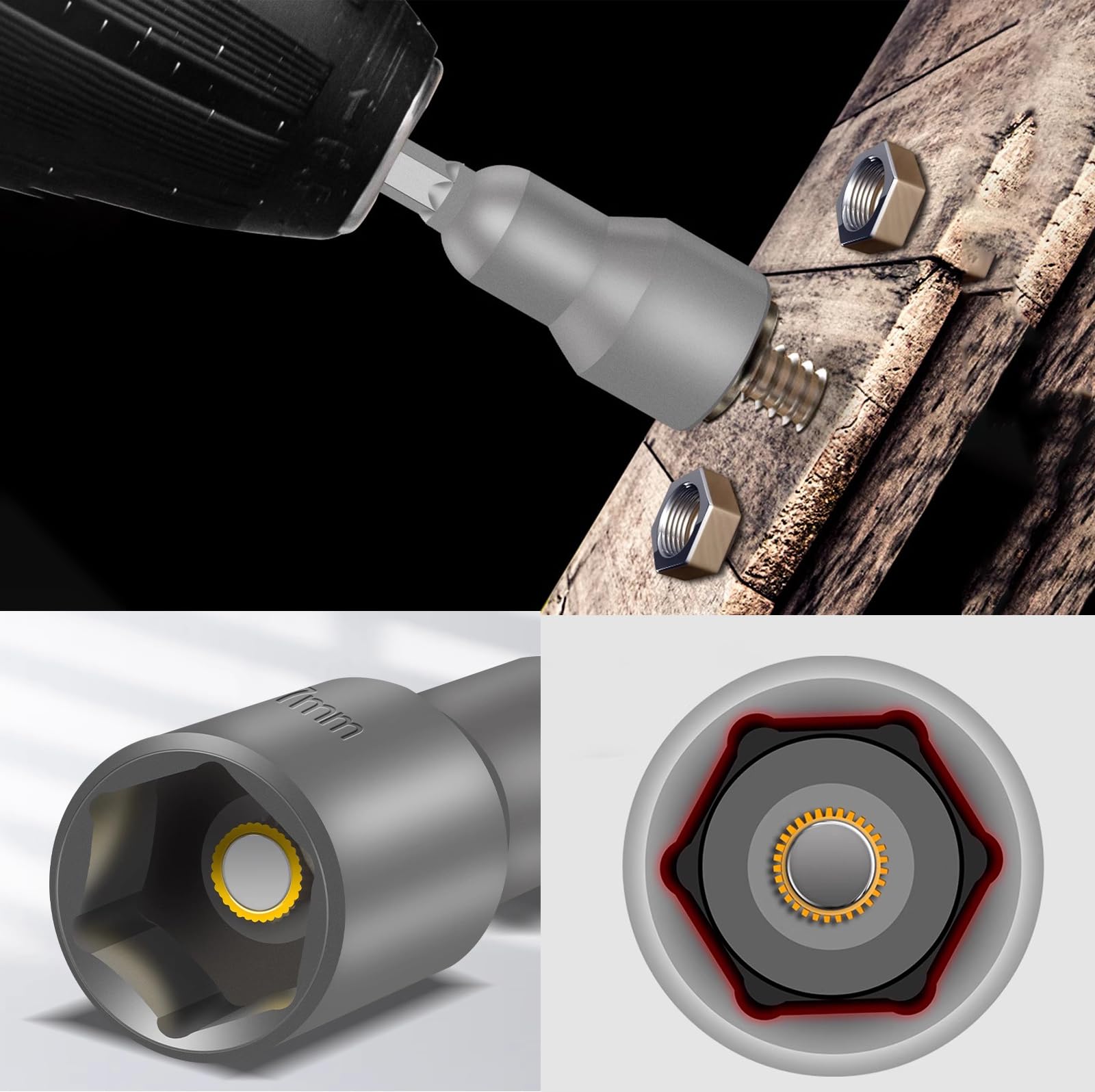 6X 1/4' Juego De Puntas De Conductor Magnético De Tuerca Con Punta Hexagonal 10mm Para Taladro De Impacto - China La Tuerca Poco, Setter Tuerca Tuerca