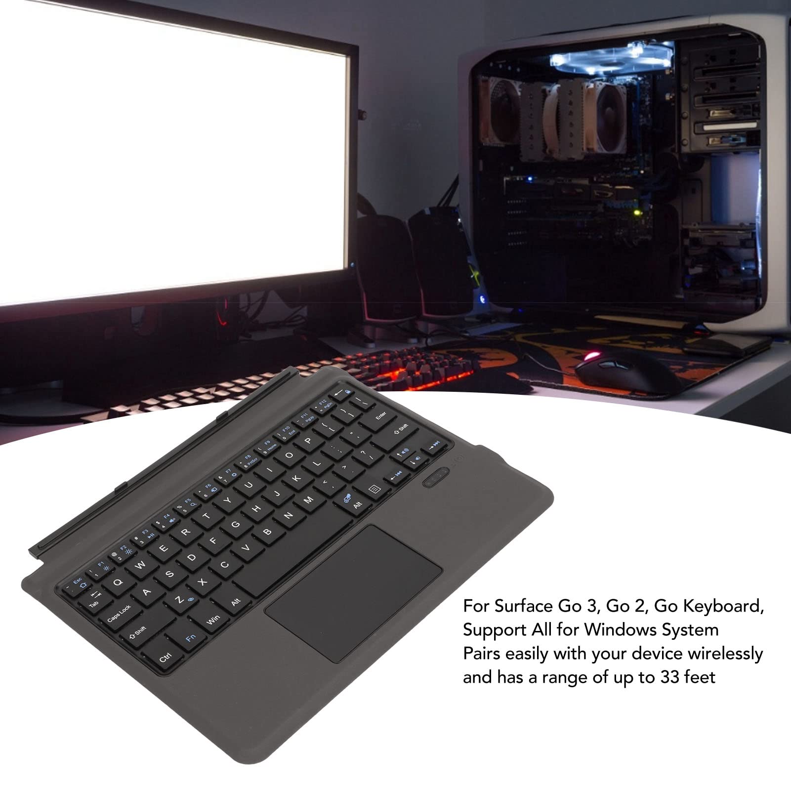 Ultradun Draadloos Bluetooth-Toetsenbord, Slank Lichtgewicht Oplaadbaar Laptoptoetsenbord met Touchpad Draagbaar Toetsenbord voor Go 3, Go 2, Go- toetsenbord