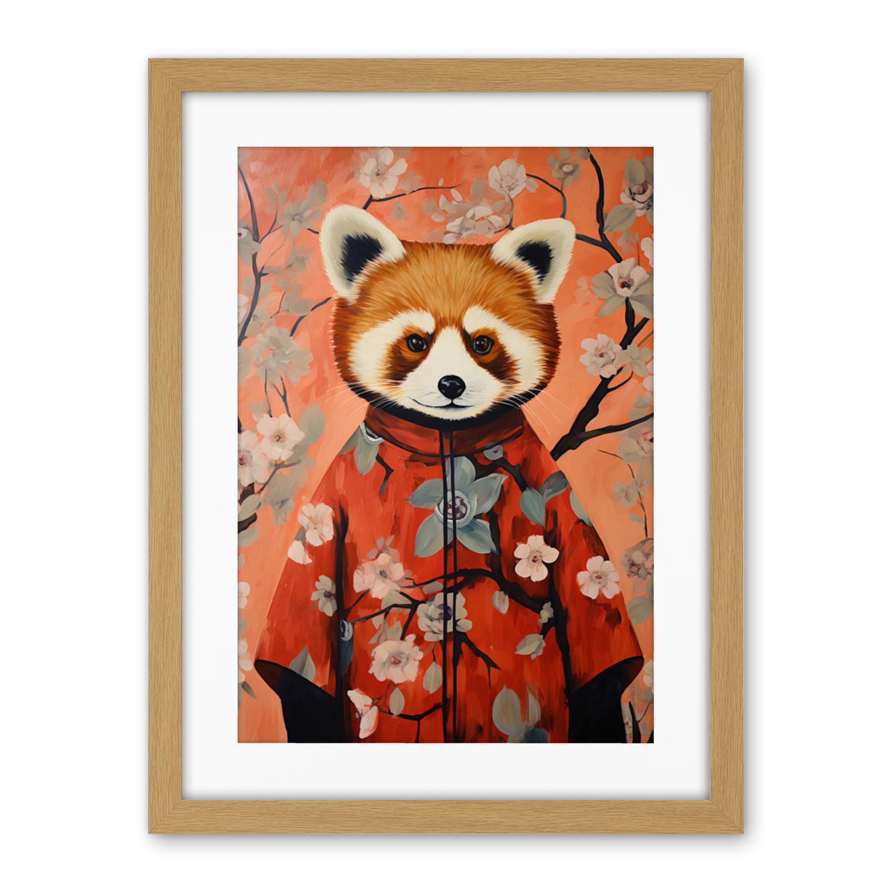 Artery8 Red Panda in Kimono Cherry Blossom Trees Japan Artwork Framed Wall Art Print 18X24 Inch