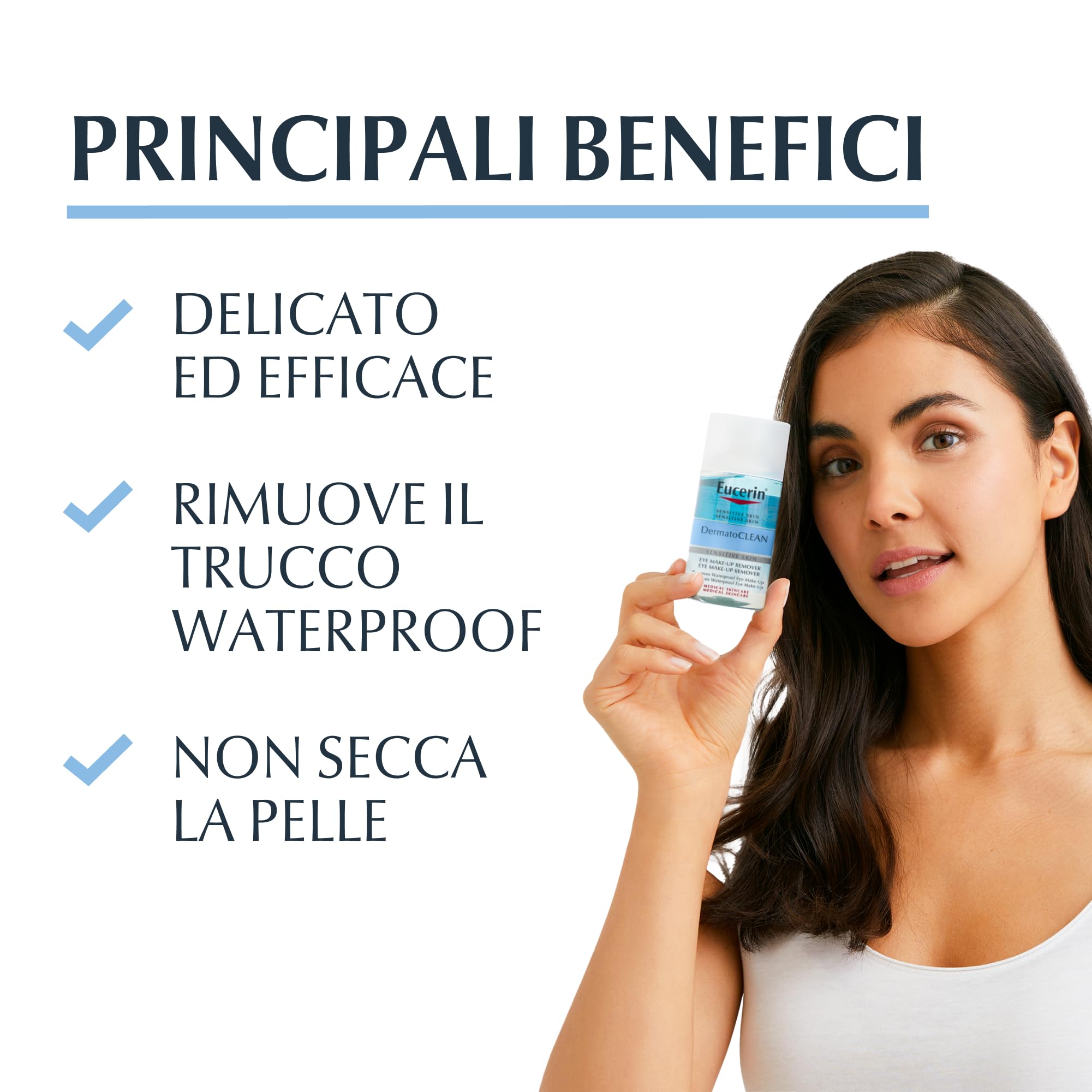 Eucerin DermatoCLEAN Struccante Occhi 125 ml, Struccante occhi waterproof per il make-up più resistente, Formula bifasica che non unge e non lascia residui per pelle sensibile