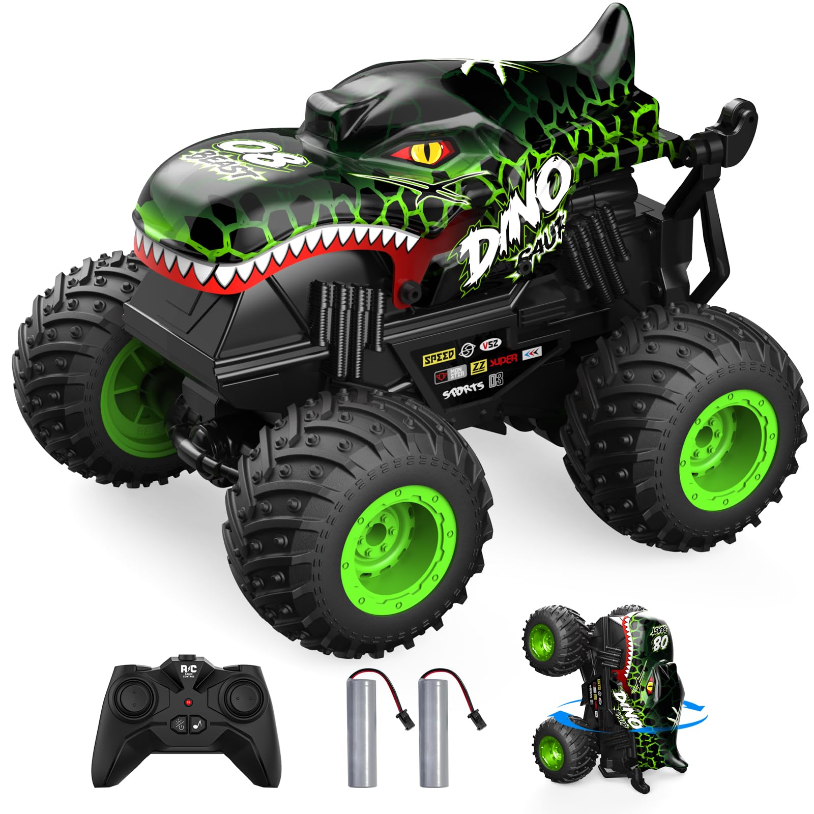 PRANITE Autoscontro Telecomandato Dinosauro 2.4 GHz – Con Luci E Musica, Ricaricabile