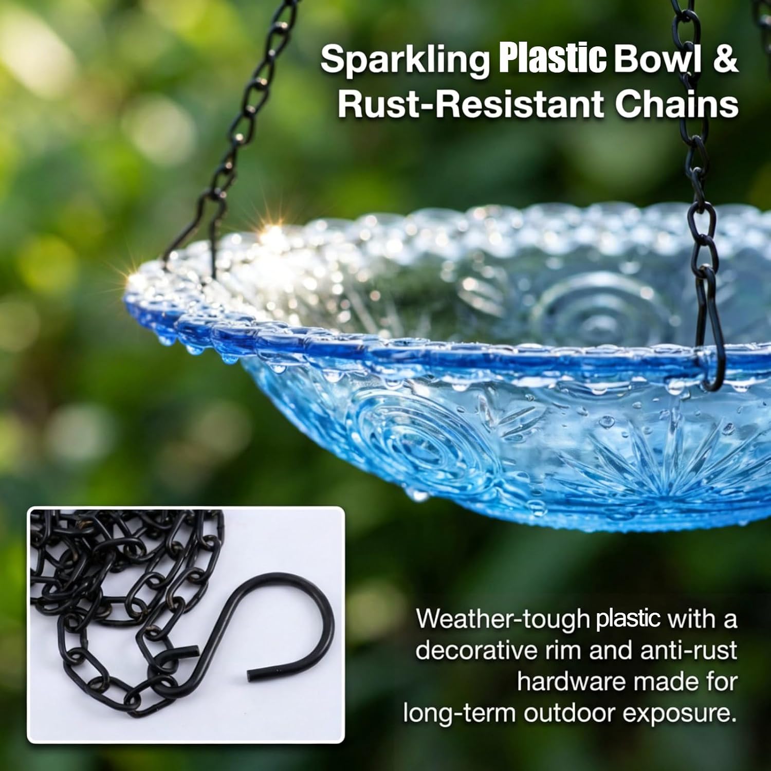 Solar Hanging Bird Bath Fountain EOHMAK Solar Powered Water Fountains, Blue image 5