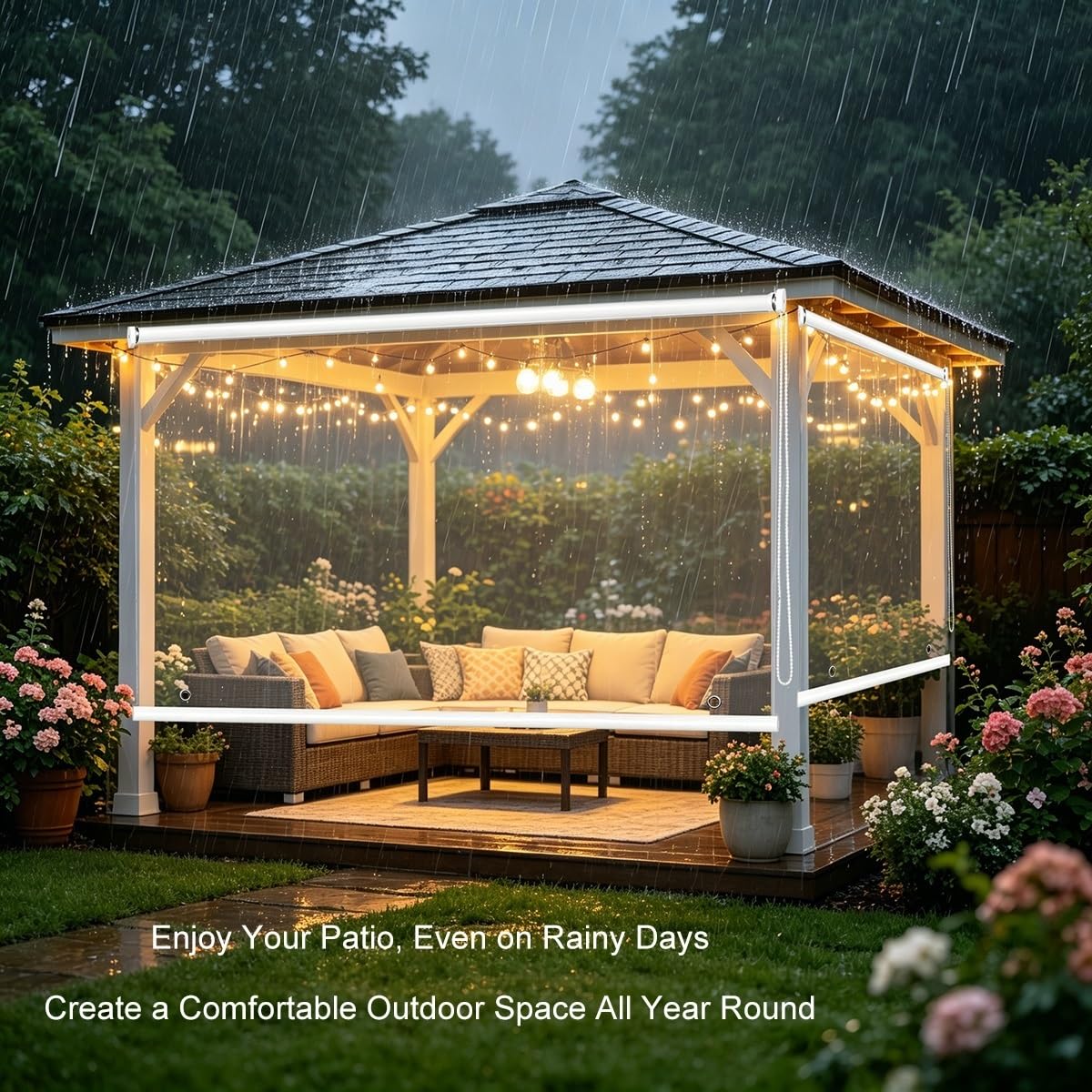 Estores Enrollables Transparentes Impermeables, Cortinas PVC para Patio