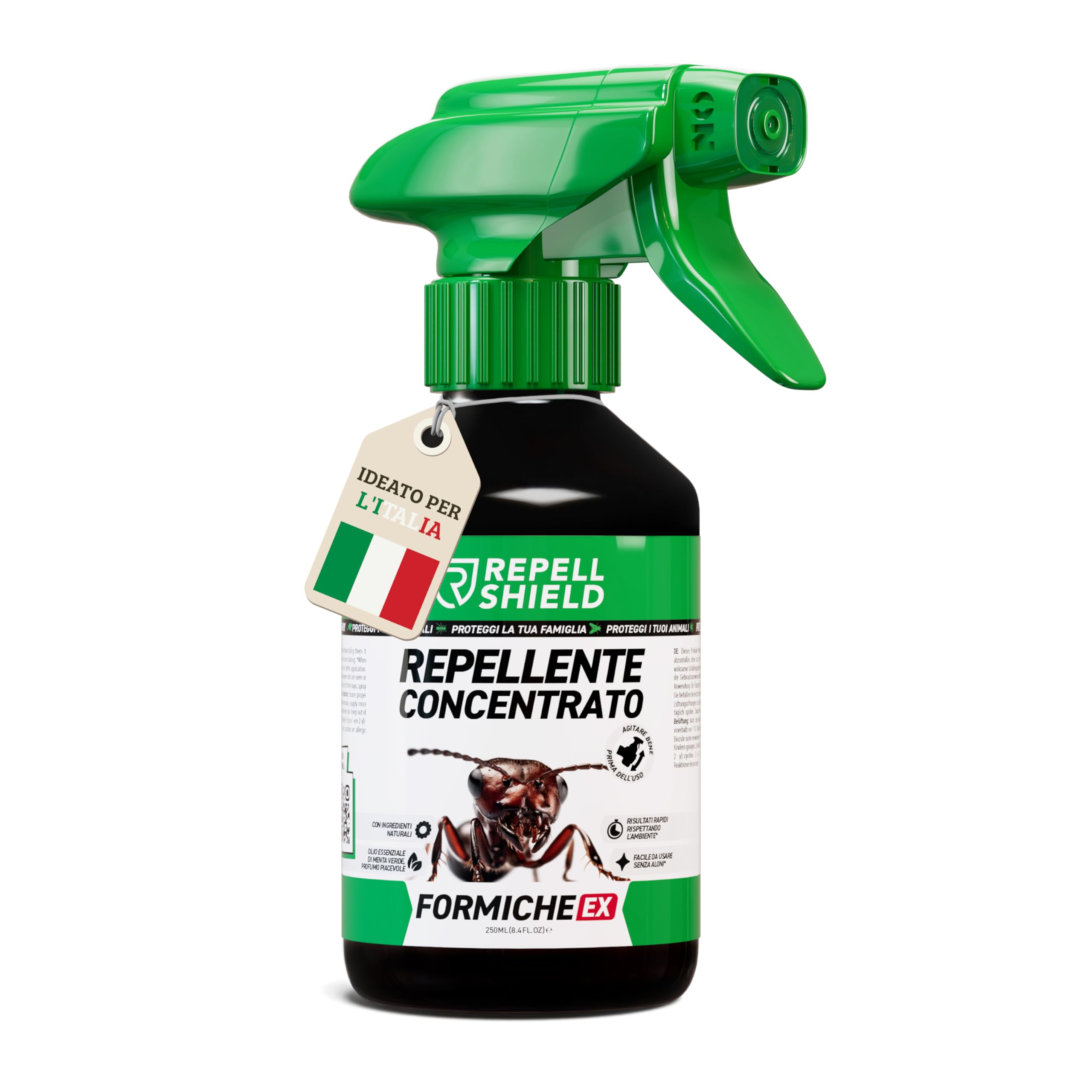 RepellShield® Spray Antiformiche e Antizanzare Naturale 250ml – Oli Essenziali Menta, Lemongrass, Citronella