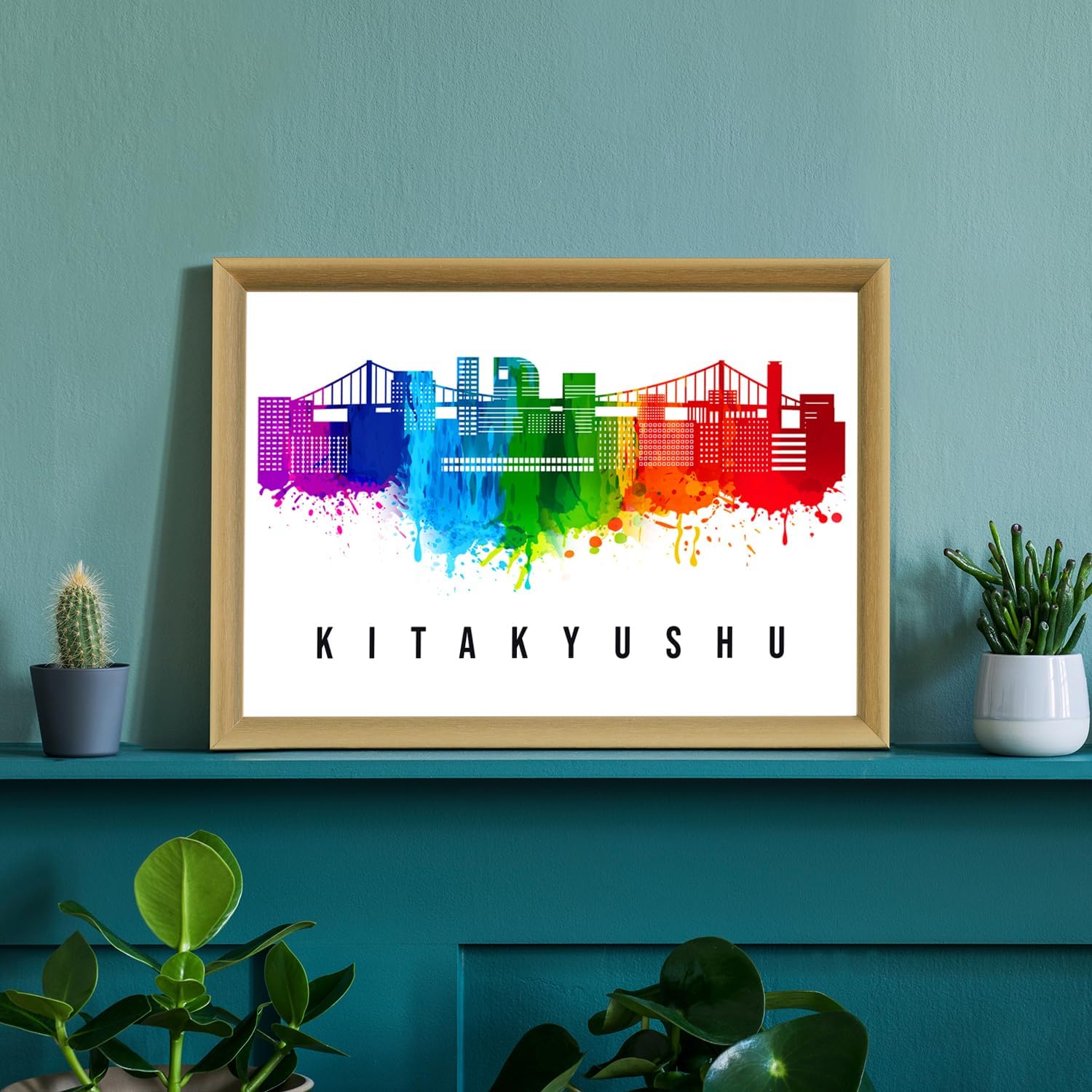 Pera Print Japan Poster, Japan-Kitakyushu Poster, Japan Illustration Skyline City Poster, Modern Skyline Poster, Cityscape and Landmark Print, Home-Office Wall Art Decoration