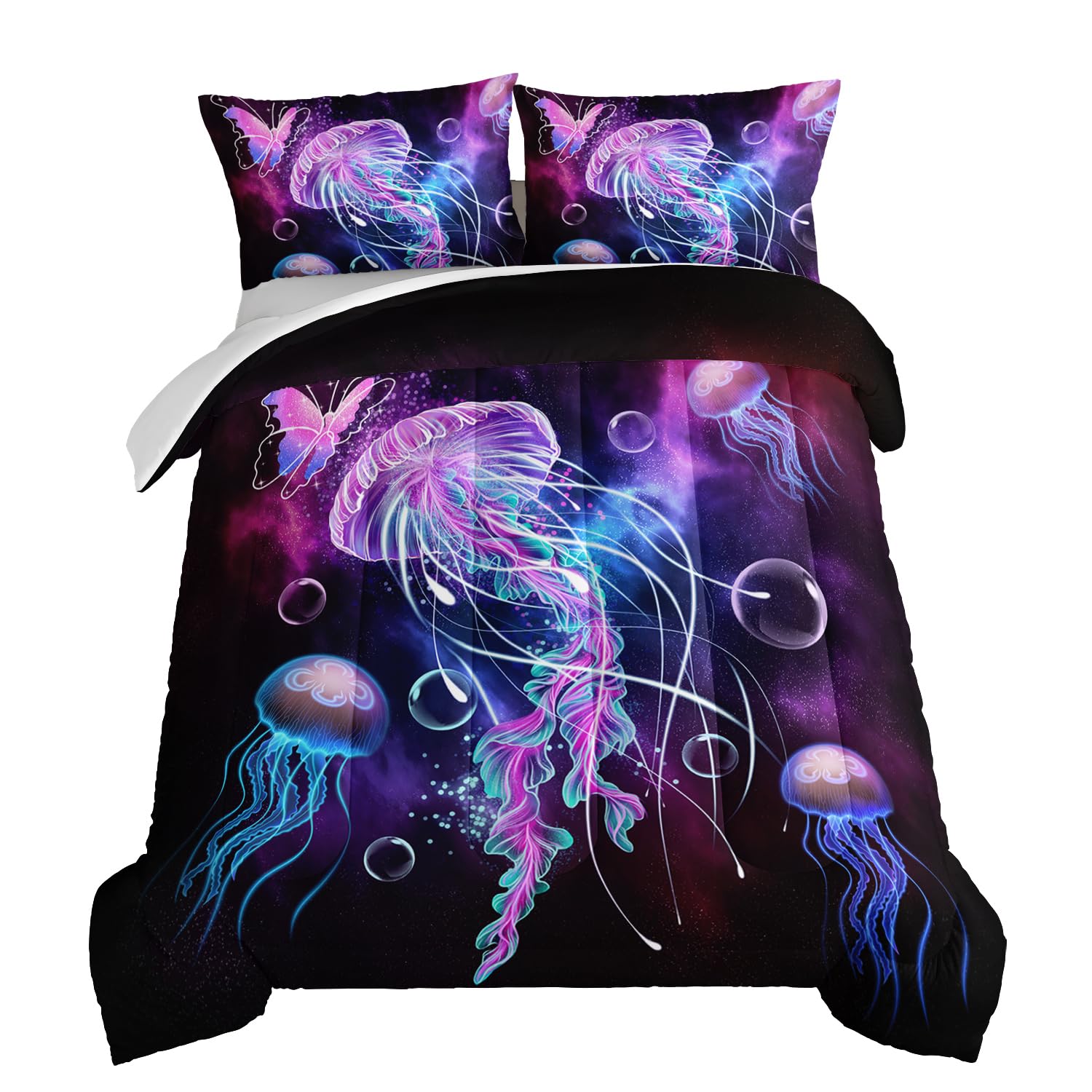 Parure de lit double imprimée meduses motif univers étoilé haute définition