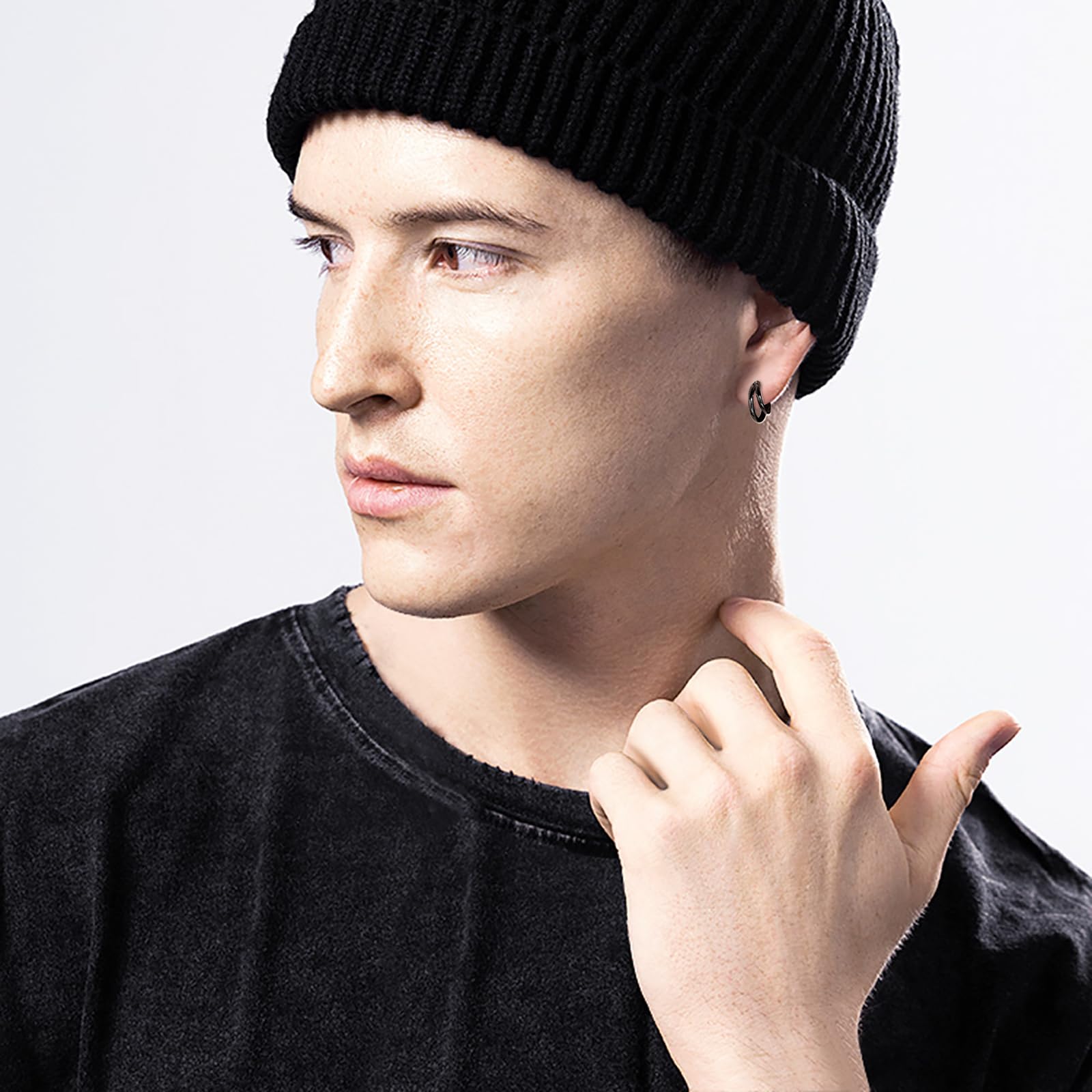 Asymétrique Double Anneau Boucle d'Oreille Argent 925 Unisexe 17mm | Hypoallergénique, sans Plomb ni Nickel, Confortable et Sûr à Porter, Effet Asymétrique, Adapté au Quotidien, Cadeau Homme
