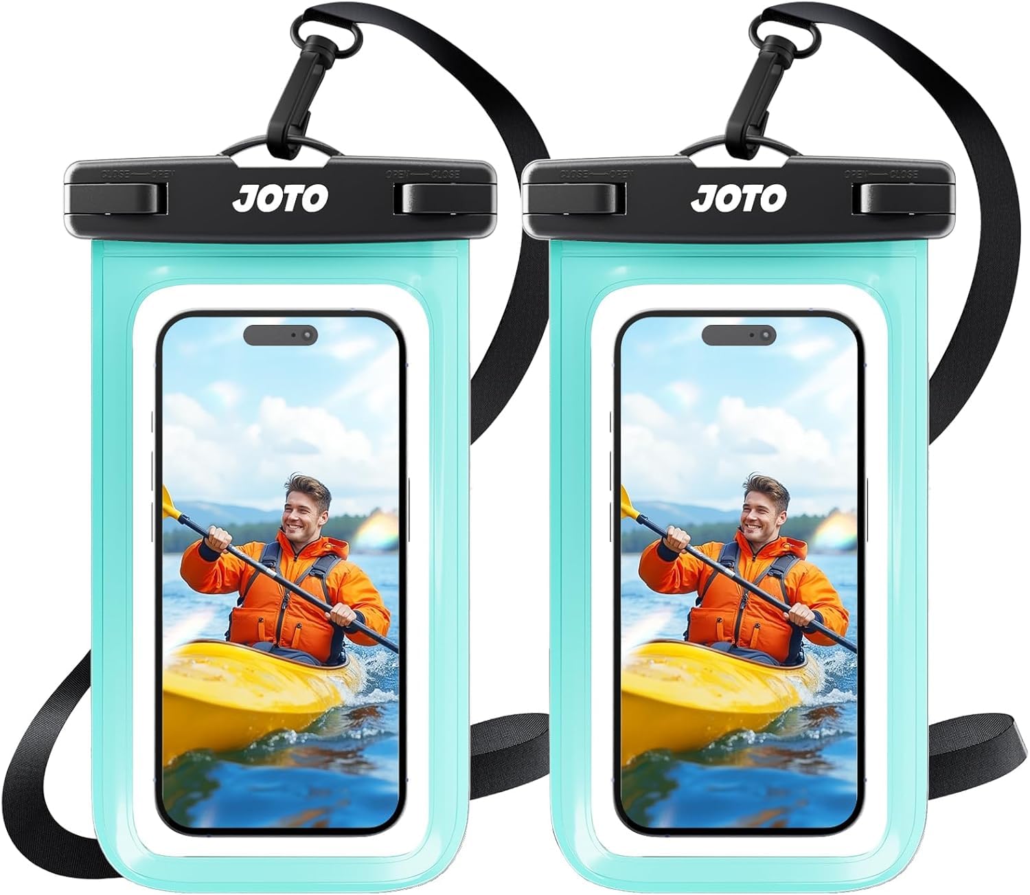 JOTO [Set of 2] Waterproof Case, IPX8 Certified, Cell Phone Dry Bag, Compatible with Smartphones up to 7.0", Compatible Devices: iPhone 15, 14, 13, Mini Pro Max, iPhone 12, 11, XS, Android - Green