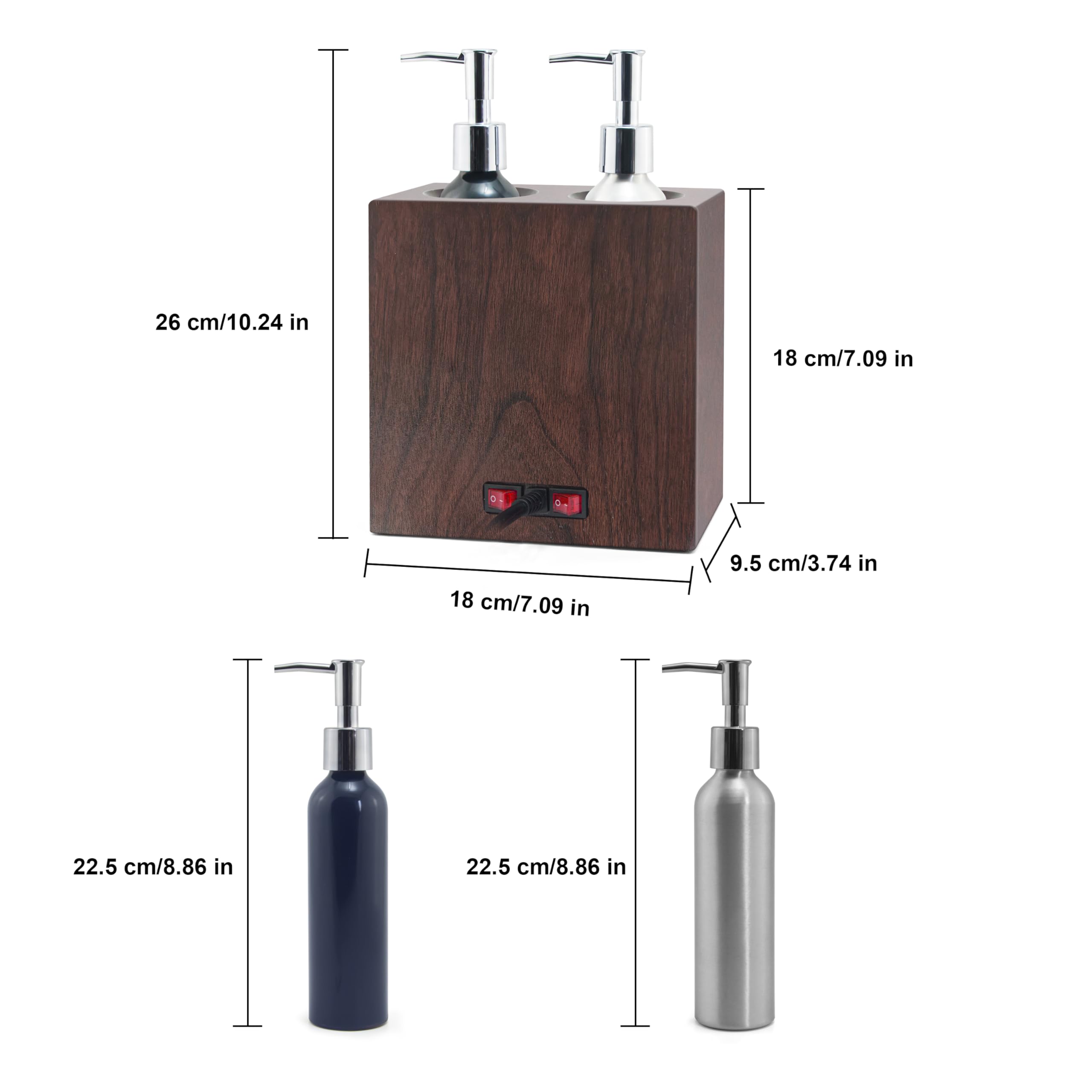 Elitzia Noyer Huile de Massage Réchauffeur Indépendant Double Bouteille Contrôle de Chauffage 4 Pompes 122-140°F ETAW04