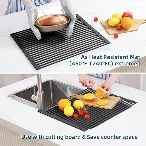 Miniatura 5 de Ohuhu Escurridor de platos sobre el fregadero, 17.6 pulgadas de largo x 15.4 pulgadas de ancho, organizador de fregadero de cocina, organizador de