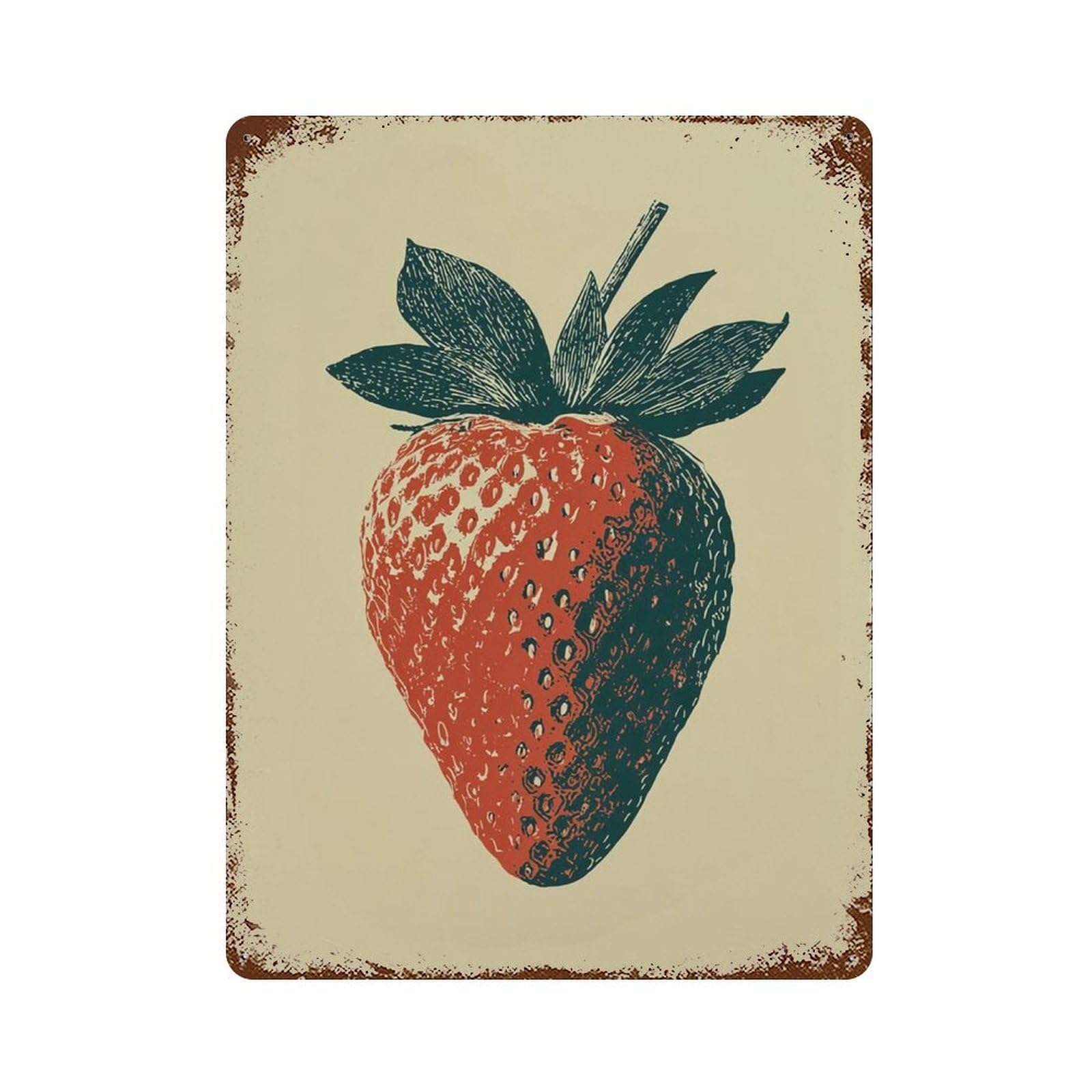 xiaoxiaoshen Strawberry Fruit Kitchen Retro Foodie Linocut Wall Decor Art Metal Tin Poster Modern Home Decor Art Home Bar Shop Decorations Vintage Sign 40x30cm