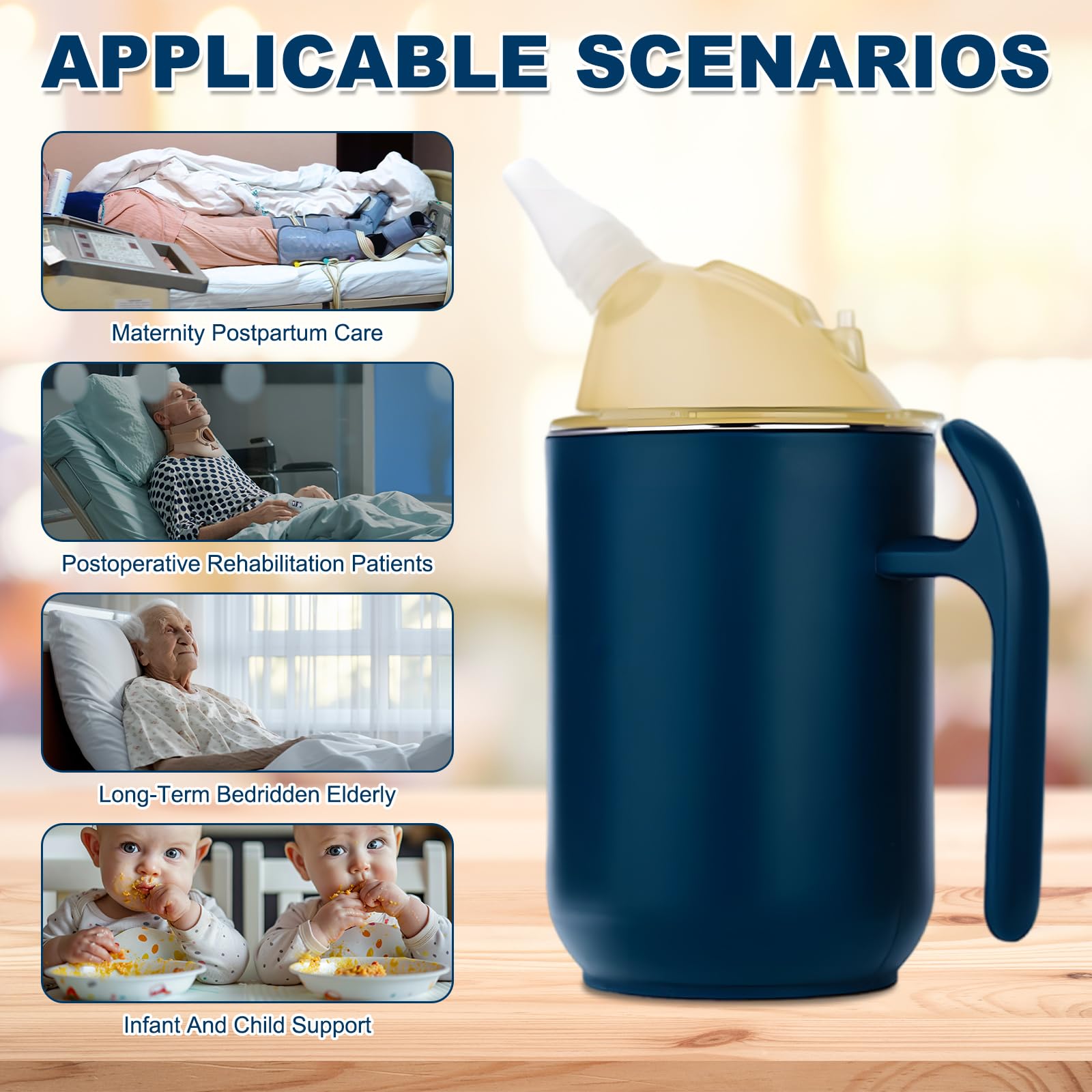 Kubek z dzióbkiem 3 w 1, dla seniorów, 400 ml, szczelny, ze stali nierdzewnej, z uchwytami, dla pacjentów, niepełnosprawnych, macierzyństwa, szczelny