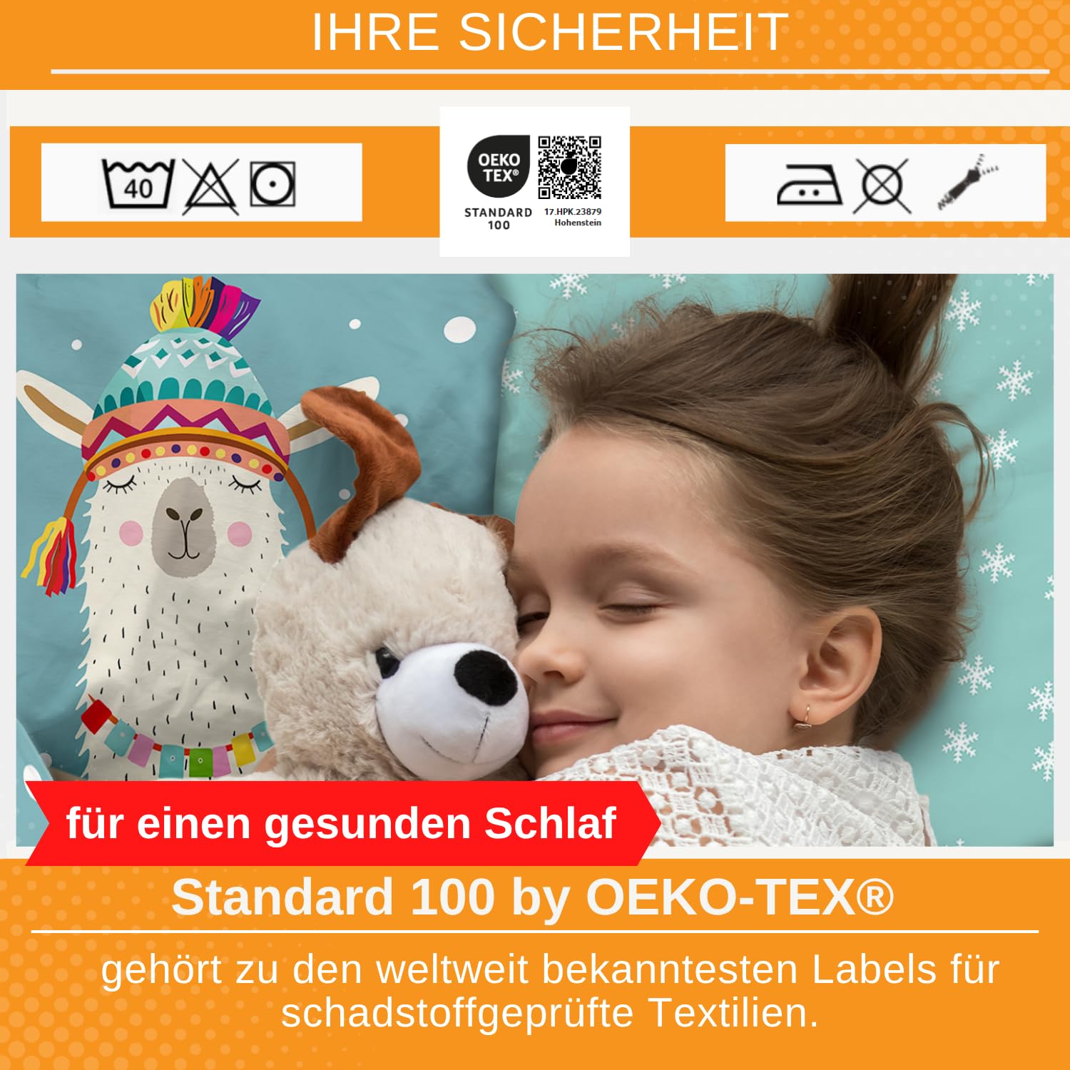 Aminata kids Biber Bettwäsche 135x200 Mädchen Lama 100% Baumwolle