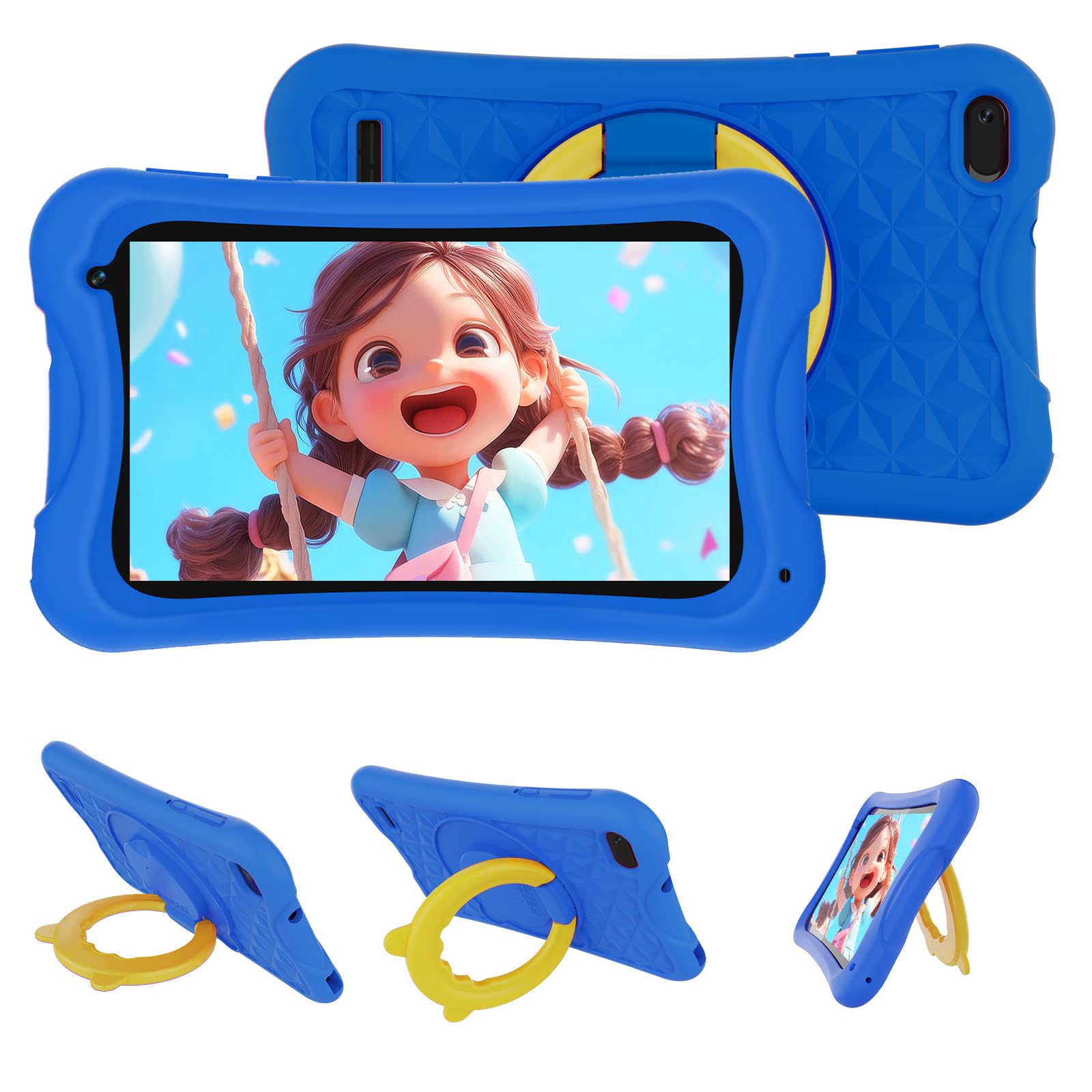 DigiLand Android Kids Tablet,7 inch IPS Screen,4GB RAM+32GB ROM,Dual Camera 2MP+5MP,Safety Eye Protection,Education,Tablet for Toddle with WiFi,Games,Parental Control APP,with Proof Case(Blue)