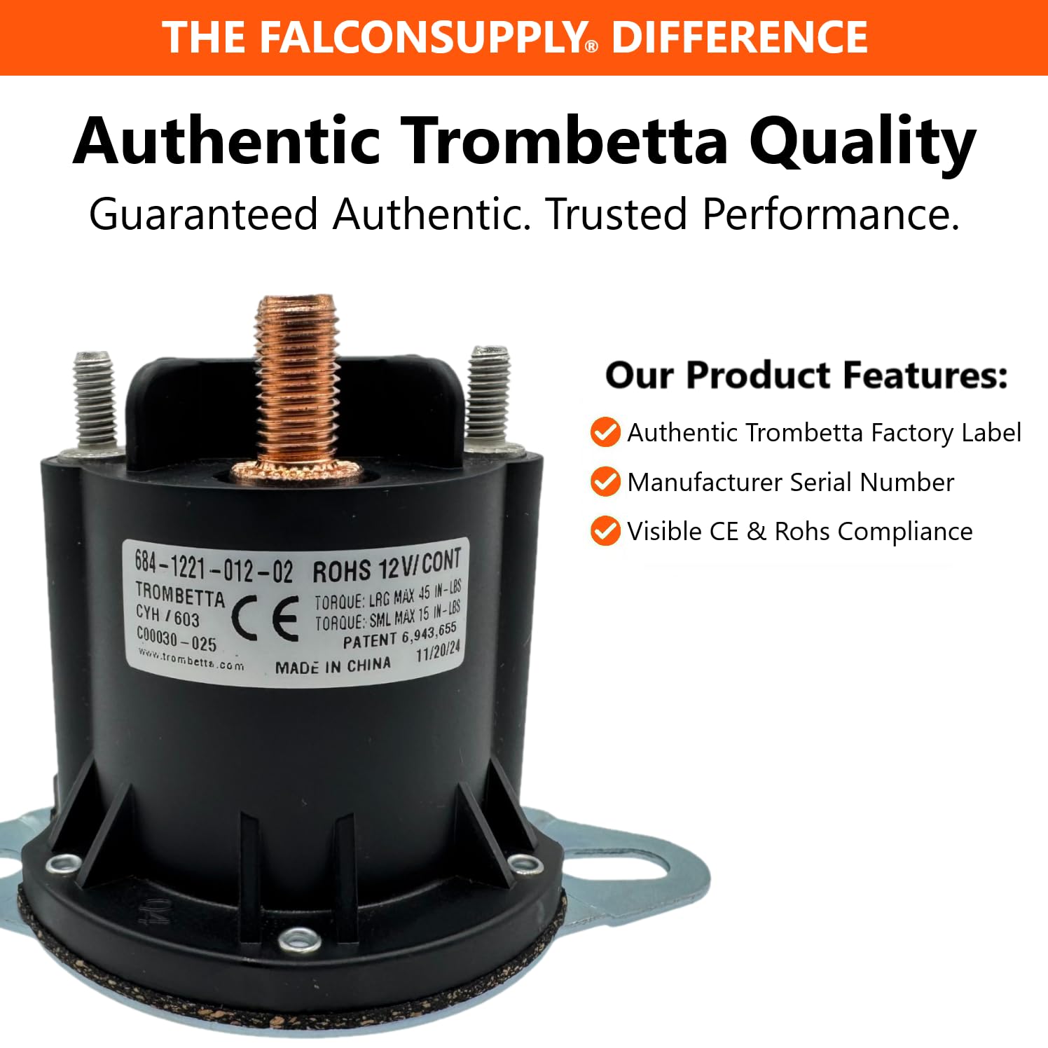 Genuine Trombetta 12V Motor Relay Contactor Solenoid Kit for Western, Fisher, Boss Snowplows, Replaces 56131K, 56131K-1, 56131K-2, 5794K, 5794K-1 for Unimount, Ultramount, Snow Plow Parts