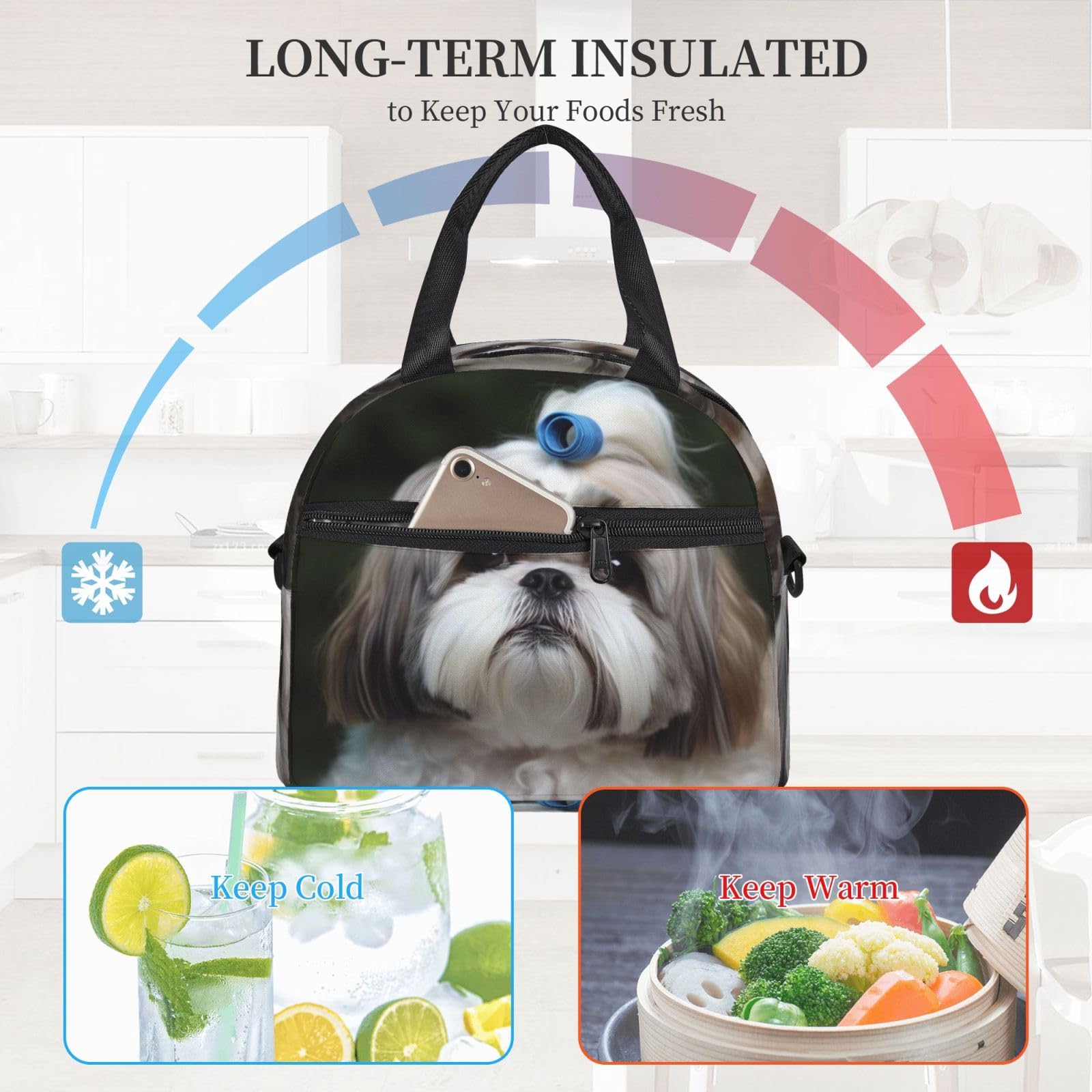 Borsa termica per pasti con tracolla regolabile, scomparto resistente alle perdite, design leggero e pieghevole, per ufficio, viaggi e oggetti essenziali all'aperto (S