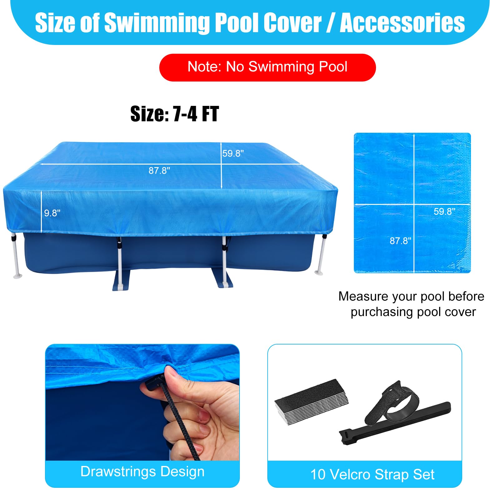 Bâche de Piscine rectangulaire de Protection 220 x 150 cm | pour piscines Bâche solaire estivale et hivernale Bâche de piscine rectangulaire pour piscine à cadre 150 220