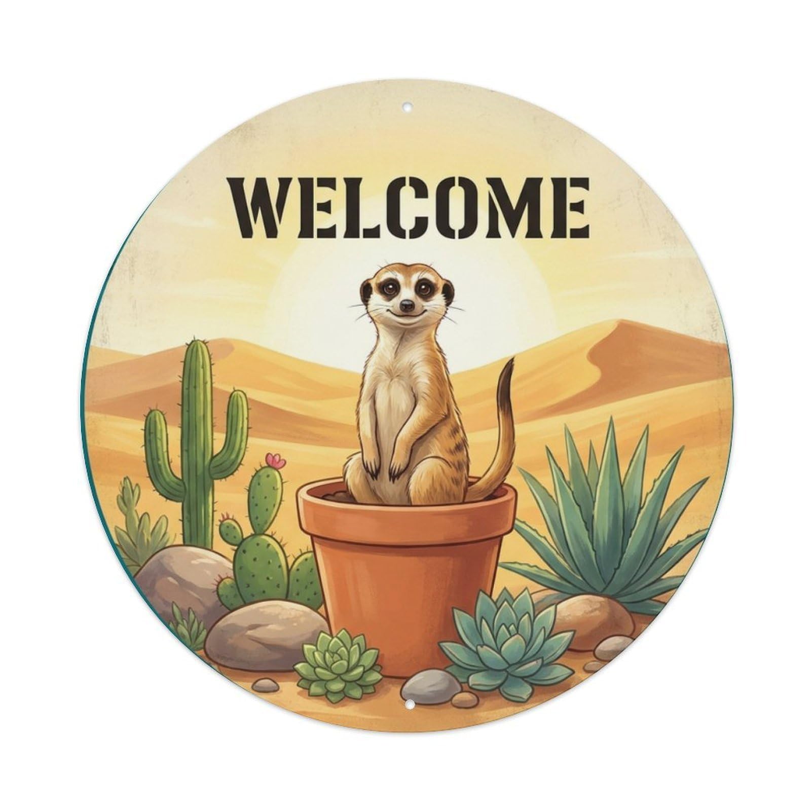 Metal Tin Sign Welcome Meerkat Desert Watch