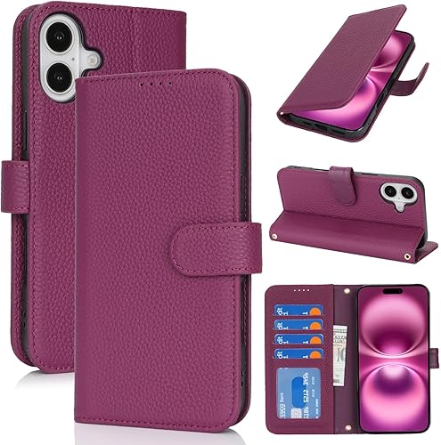 Vista 39 de Zouzt Funda para iPhone 11 de 6.1 pulgadas de piel auténtica con 4 ranuras para tarjetas, tarjetero con bloqueo RFID, tapa magnética, función atril