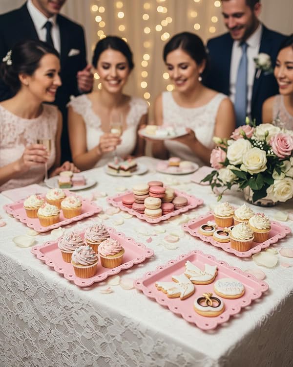 Zitonyang Plastic Serving Tray, 24 Pack Catering Trays Square Serving Platters Fast Food Trays, Reusable Plastic Tray For Party Anniversary Wedding Christmas Baby Shower (Pink) by Zitonyang - Used condition - Image 8