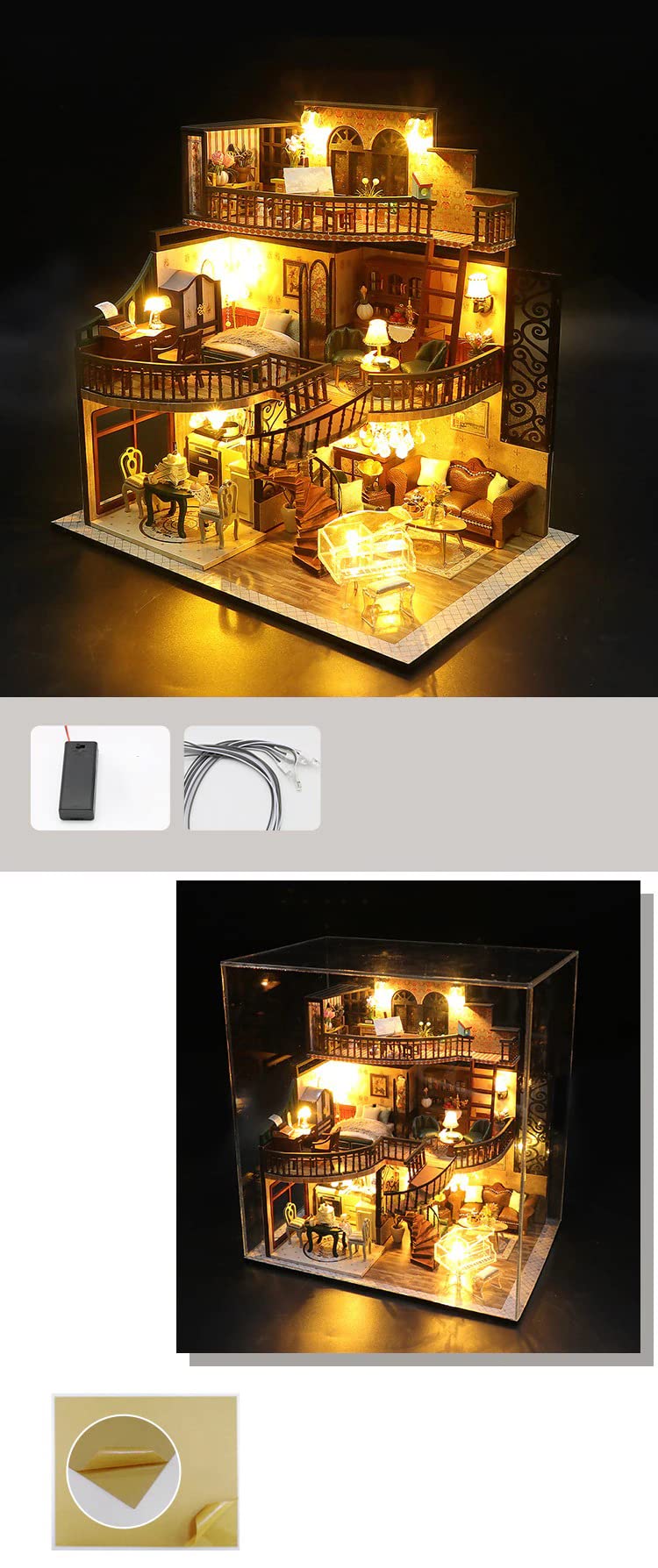 Villa Building Set in miniatura – Legno fai da te modello hobby kit – Villa con luce LED – Decorazione fai da te casa – Regalo per adulti