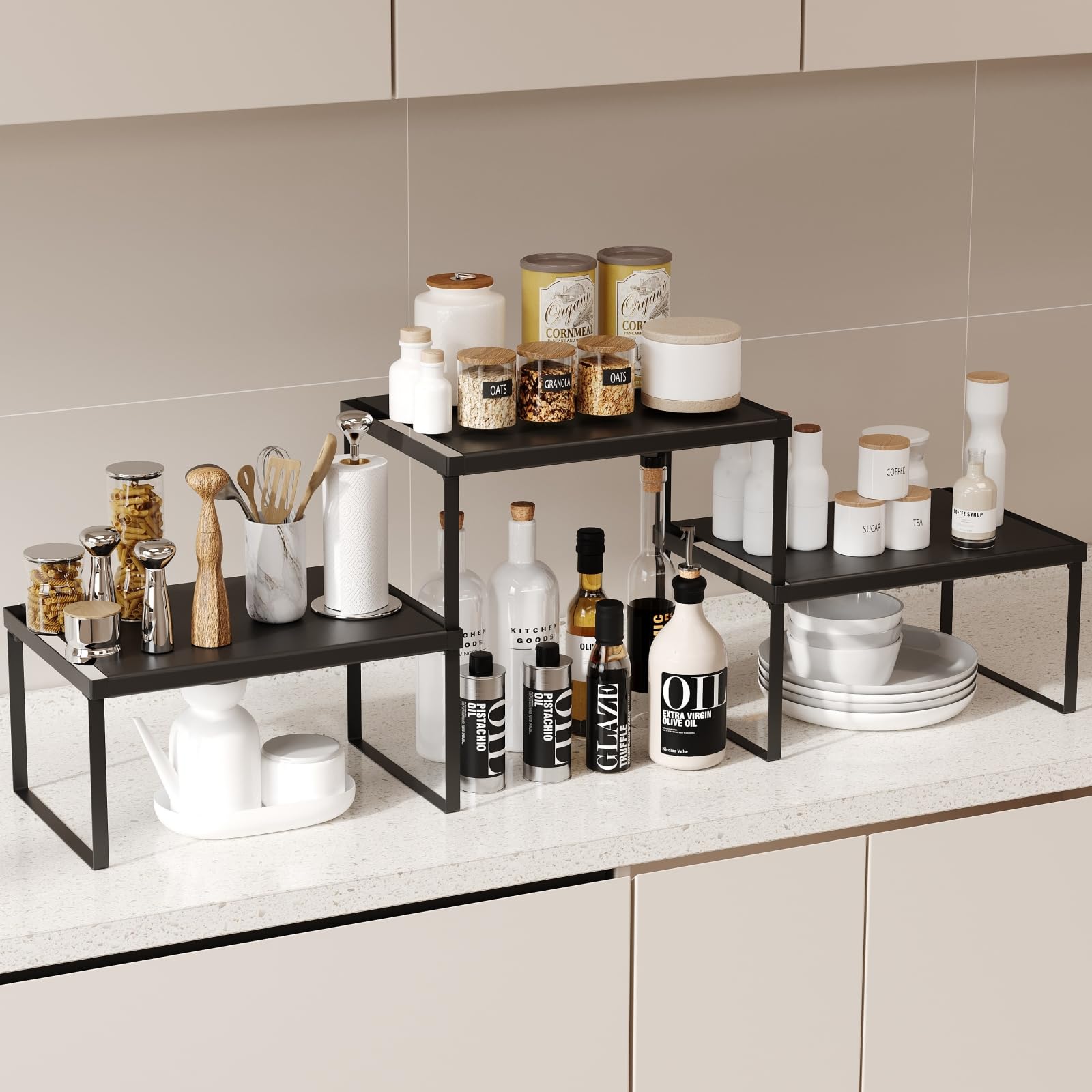 Photo 1 of Magheo Stackable Kitchen Counter Organizer Shelf - 3 Pack, Black