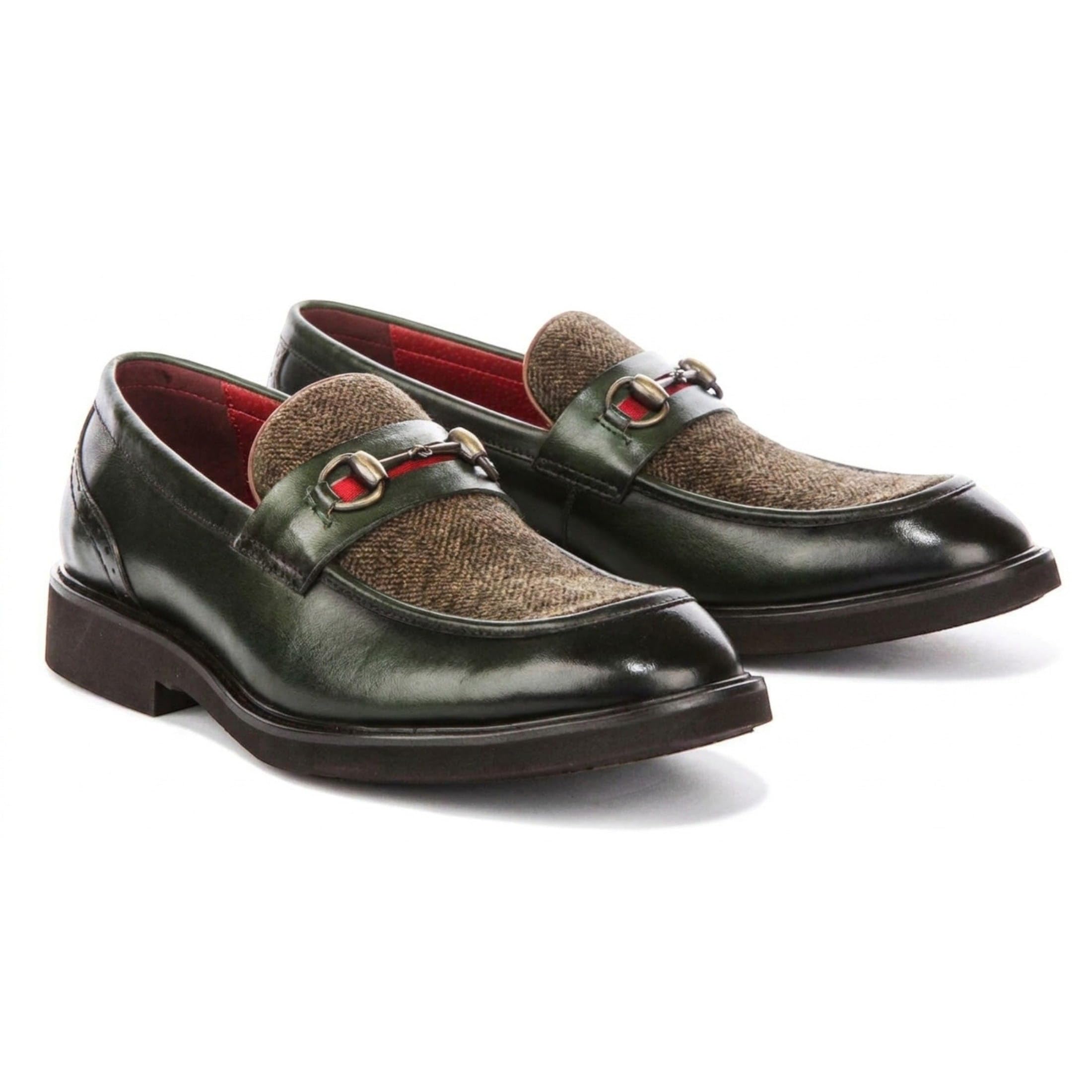 Mocassini da Uomo Justin Reess Tristian in Pelle con Motivo a Spina di Pesce e Tweed, Scarpe Formali e Casual.