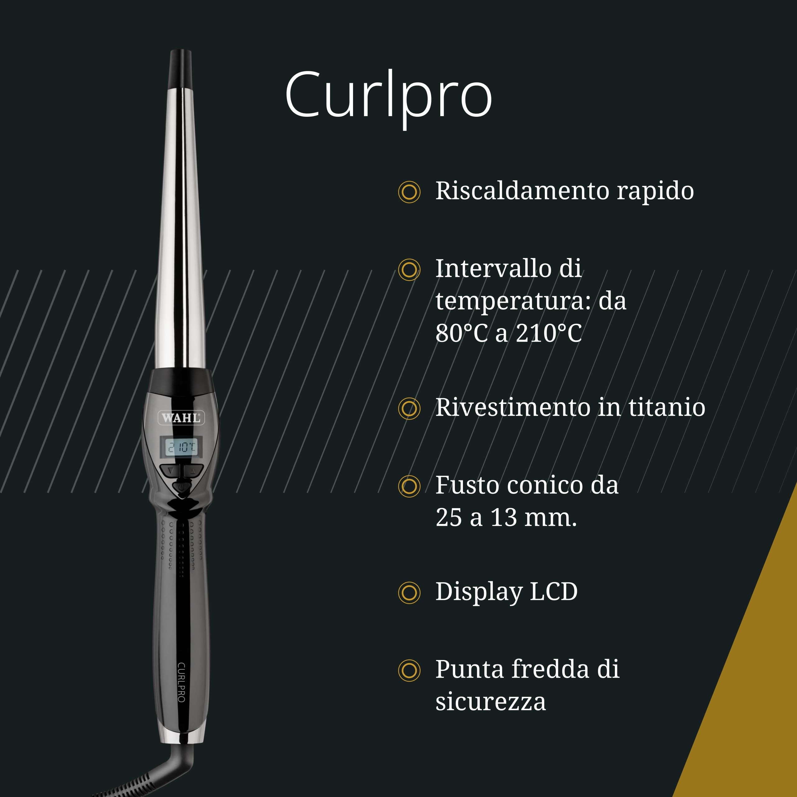 Wahl Curlpro 2 - arricciacapelli professionale conico in titanio per styling moderno