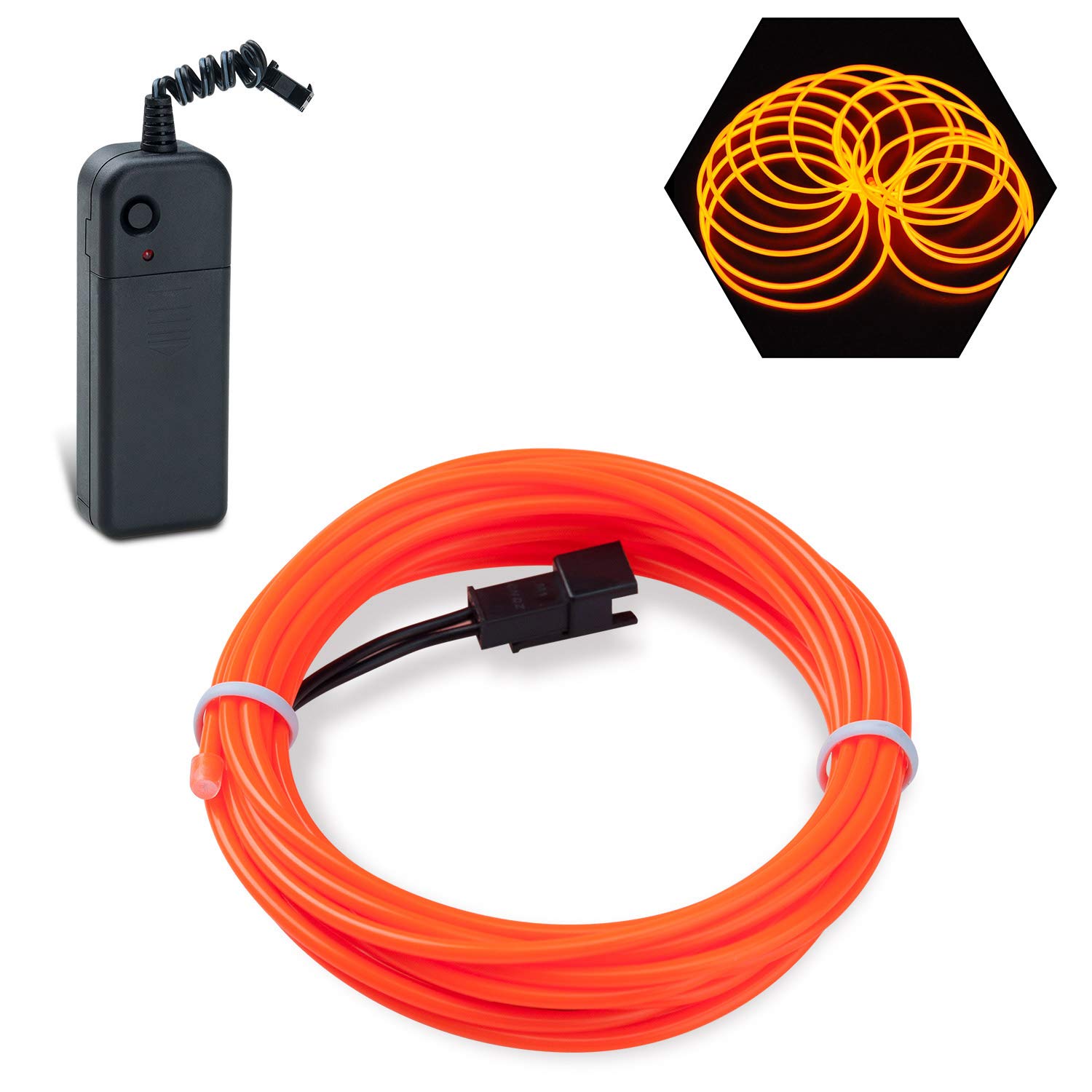 Podazz Orange El Wire 16.4Ft/5M Neon Glowing Strobing Electroluminescent Wire With 3 Lighting Modes, Battery Operated El Light For Halloween Decor, Parties, Xmas Tree, Cosplay, Car Bar Decor