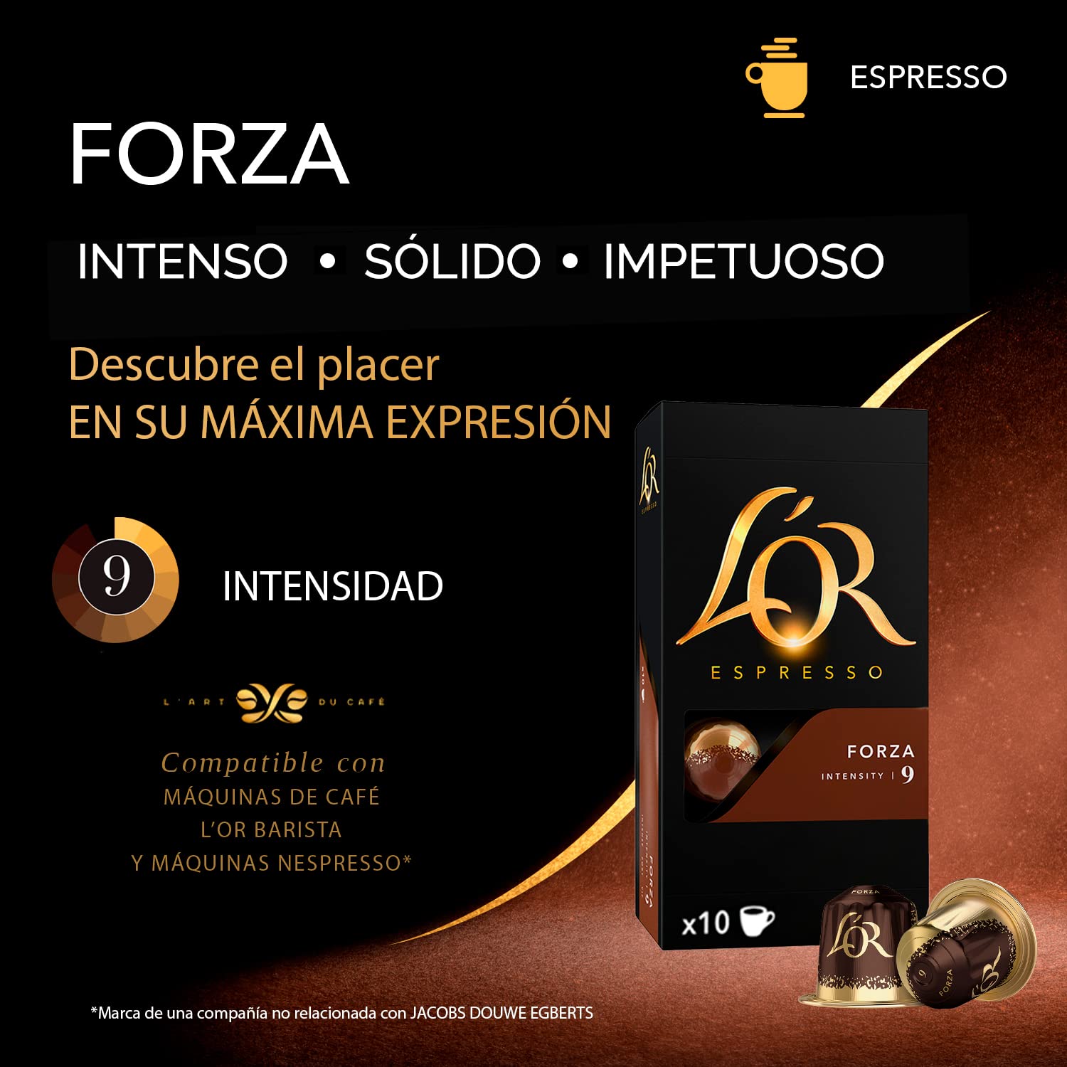 L'OR Cápsulas de Café Splendente e Forza | Intensidad 7 y 9 | 200 Cápsulas Compatibles Nespresso (R)*
