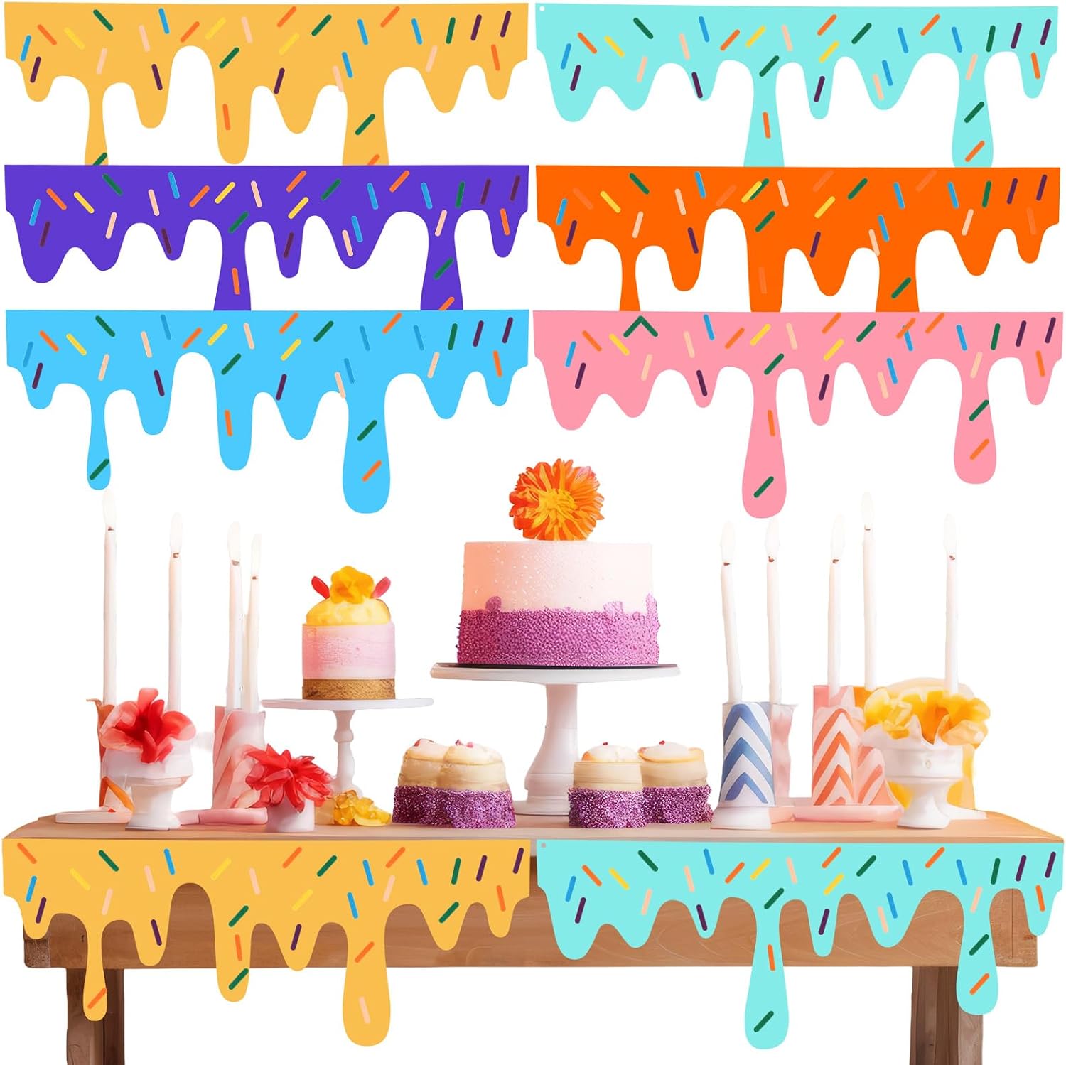 LemonRoad 6 Pack Art Themed Party Table Skirts 40 x 16 Inches Colorful Felt Paint Splatter DIY Decorations for Classroom Bulletin Boards Birthday Party Craft Supplies(Multicolored,Classic Style)