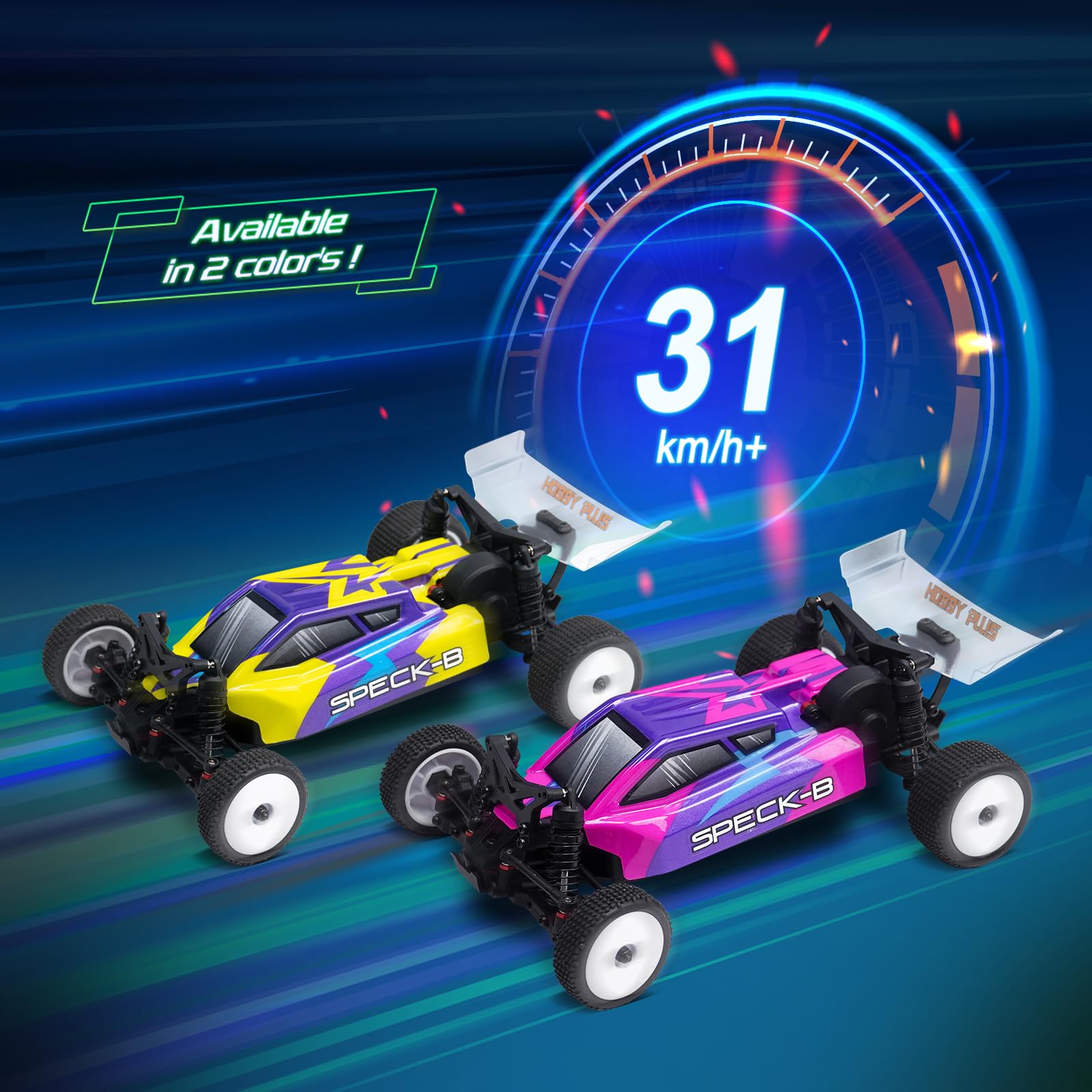 HOBBYPLUS Speck B Elite Brushless 1/24 2WD Mini RC Car - RTR RC Buggy, Fast Mini Racing Buggy - Veicoli da corsa telecomandati (giallo azor)