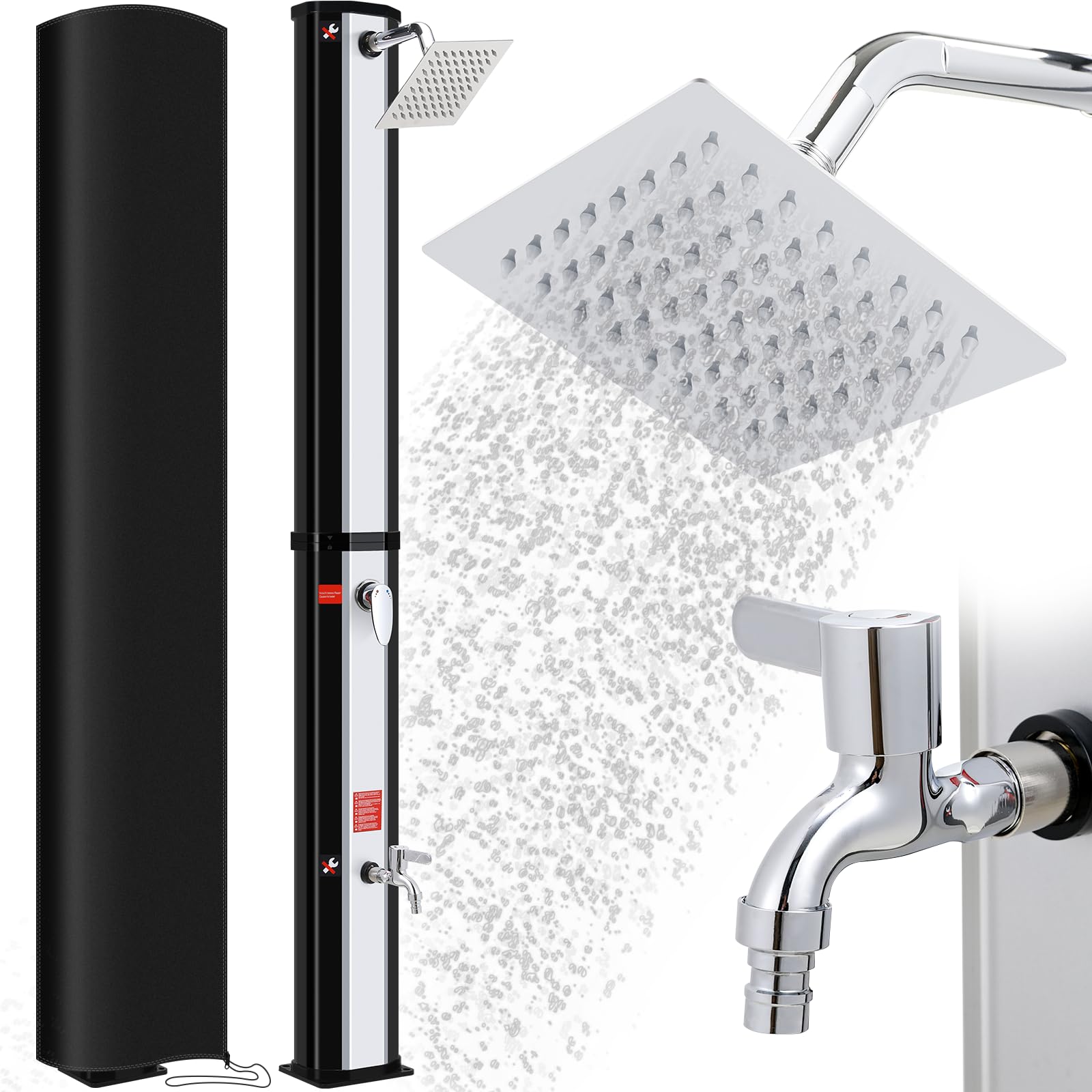 LIFERUN 40L Solar Heated Shower, Outdoor Garden Solar Shower with 360° Swivel Rain Shower Head, Tap & 210D Oxford Cover, Poolside Shower for Backyard Camping Beach